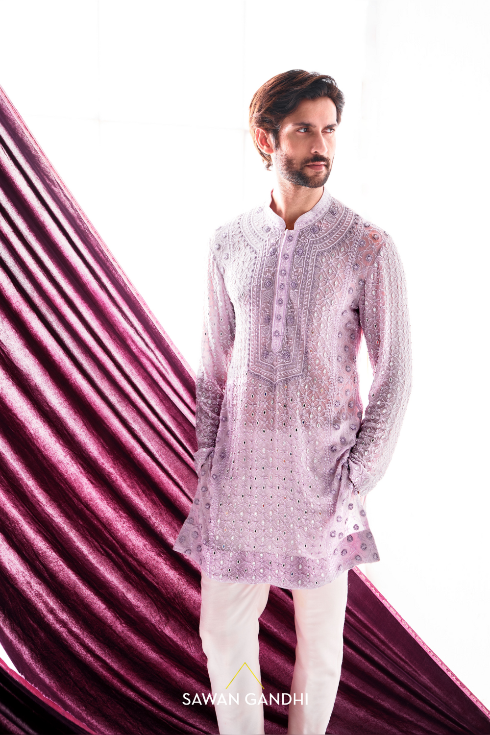 Lilac Chikankari kurta