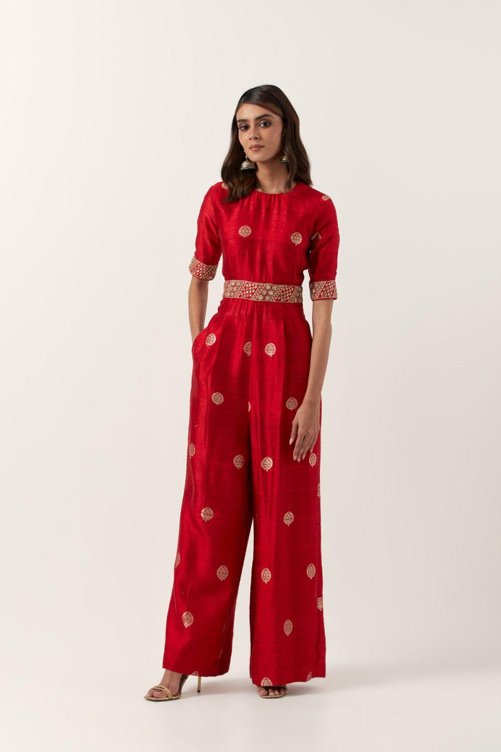 Surkh Laal Banarasi Silk Jumpsuit