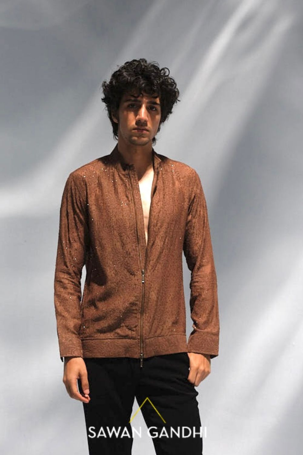 Brown Cross Stitch And Bead Work Jacket.