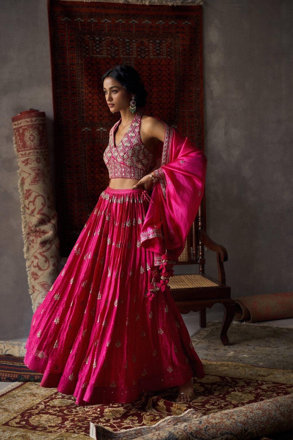 Cherry Red Chanderi Lehenga Set