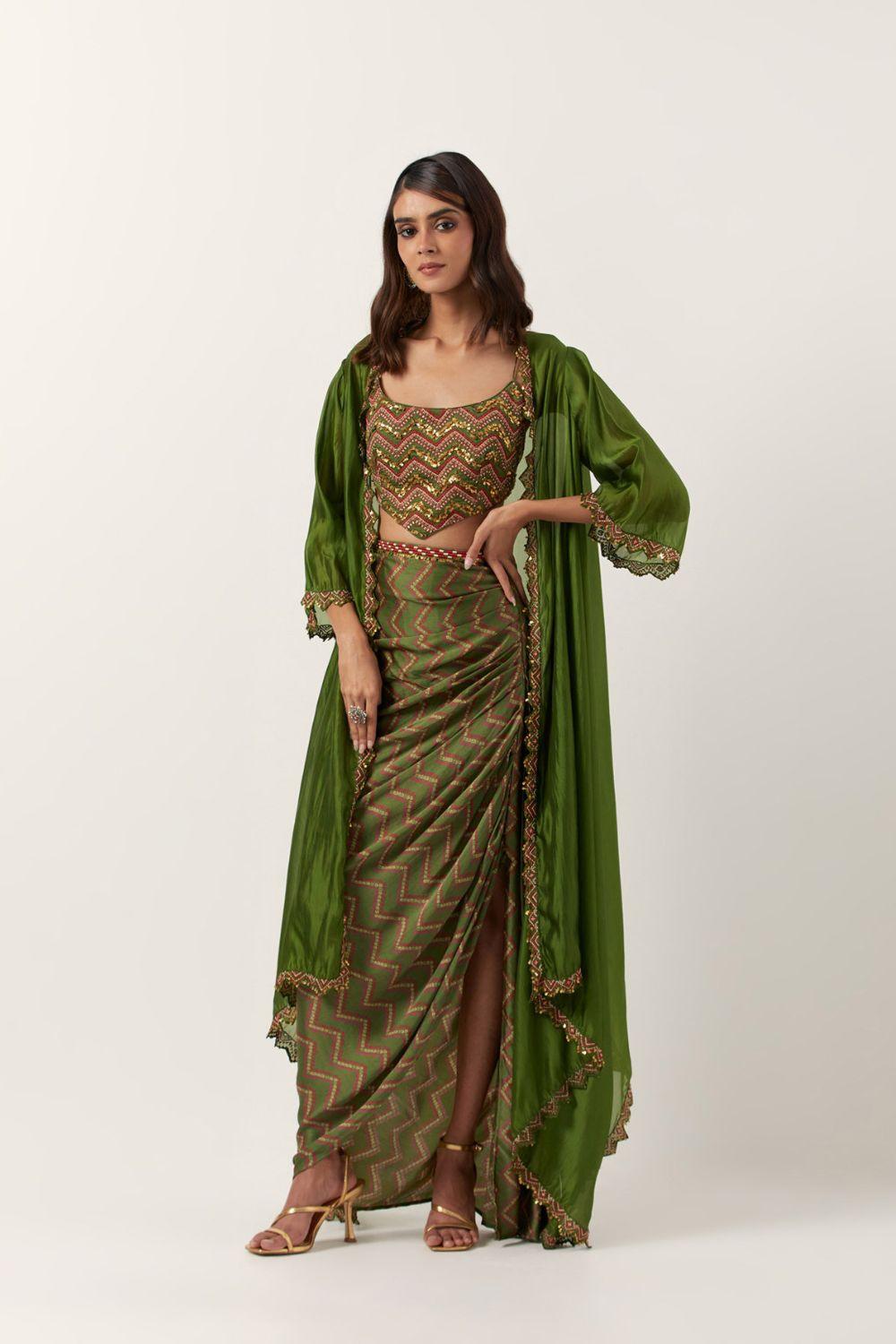 Pickle Green Draped Skirt Set