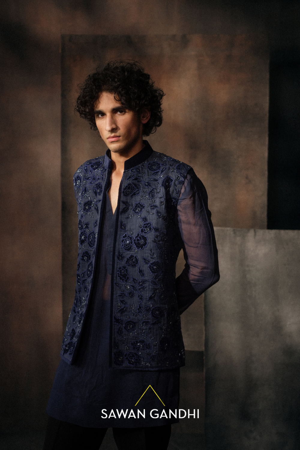 Blue Applique Work Nehru