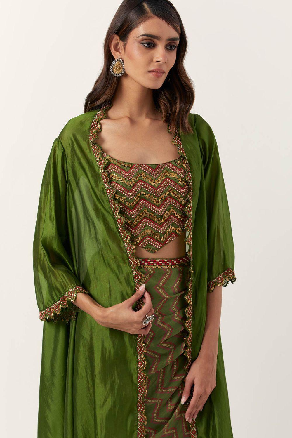 Pickle Green Draped Skirt Set