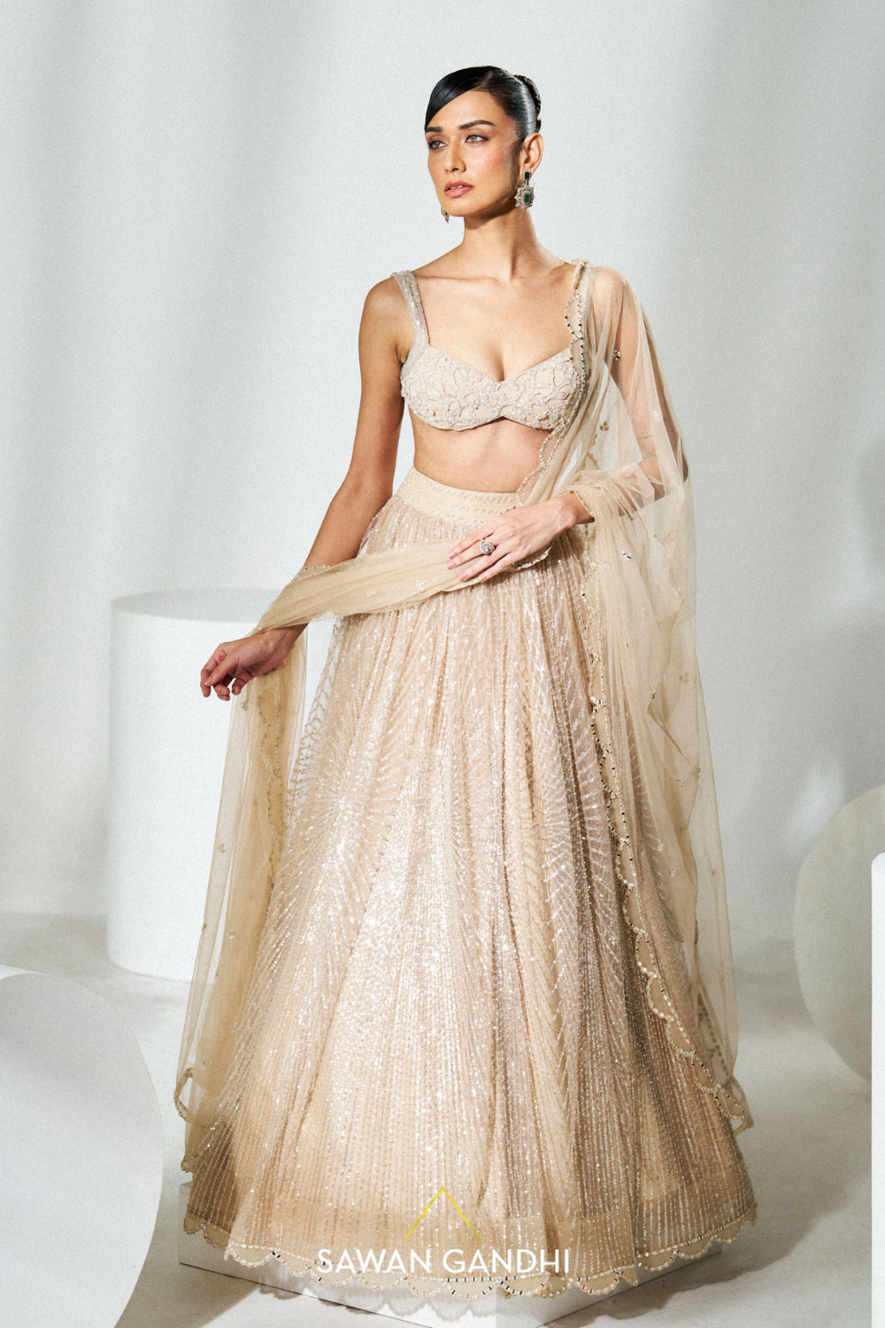 Beige sequins lehenga
