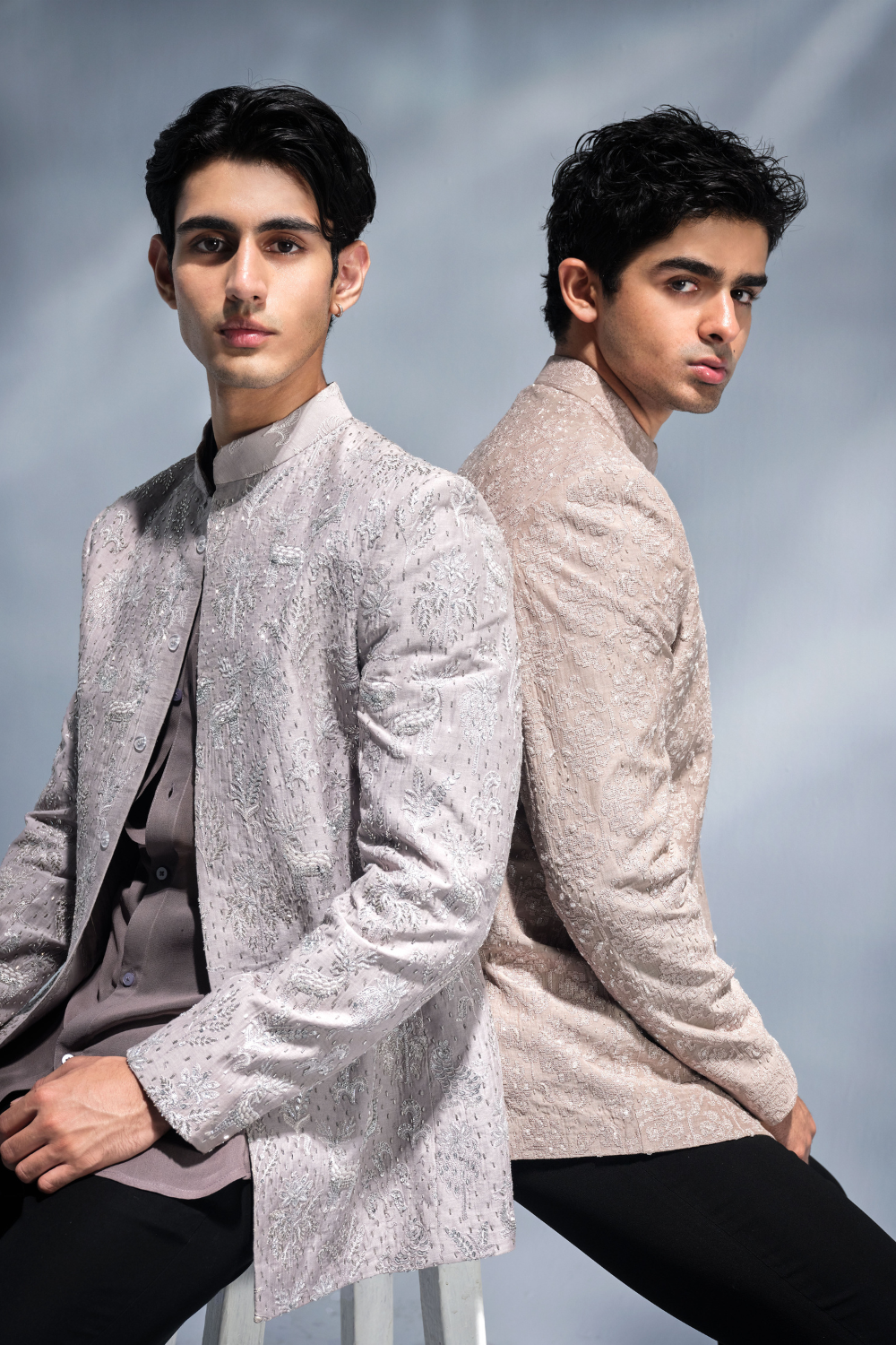 Taupe threadwork bandhgala