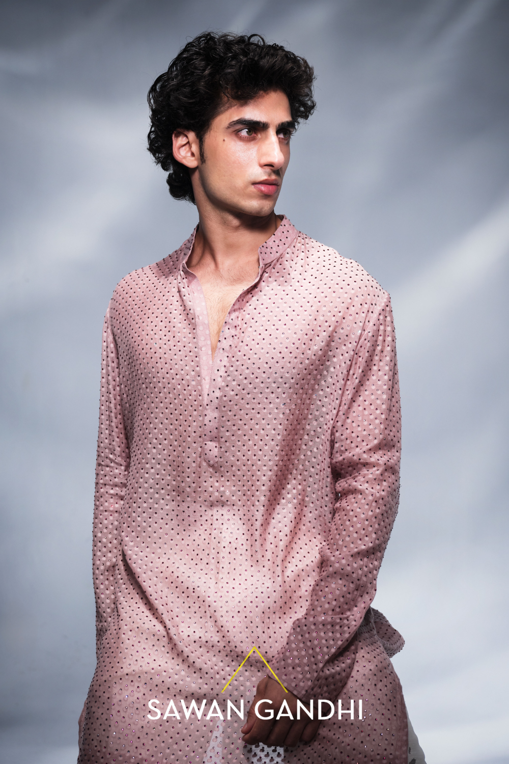 Dusky Pink Kurta With Swarovski Embellishment