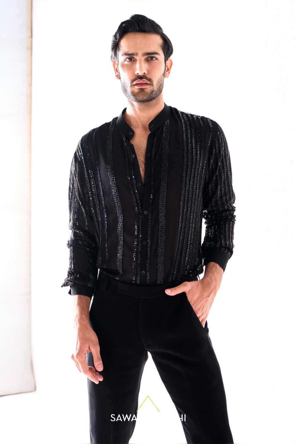 Black sequins line shirt