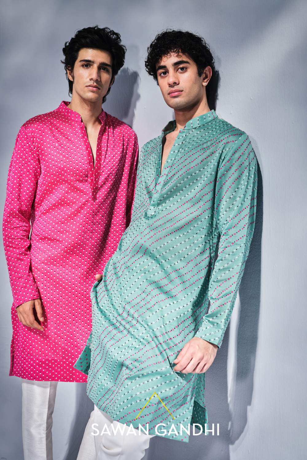 Arctic Blue Bandhani Kurta With Swarovski
