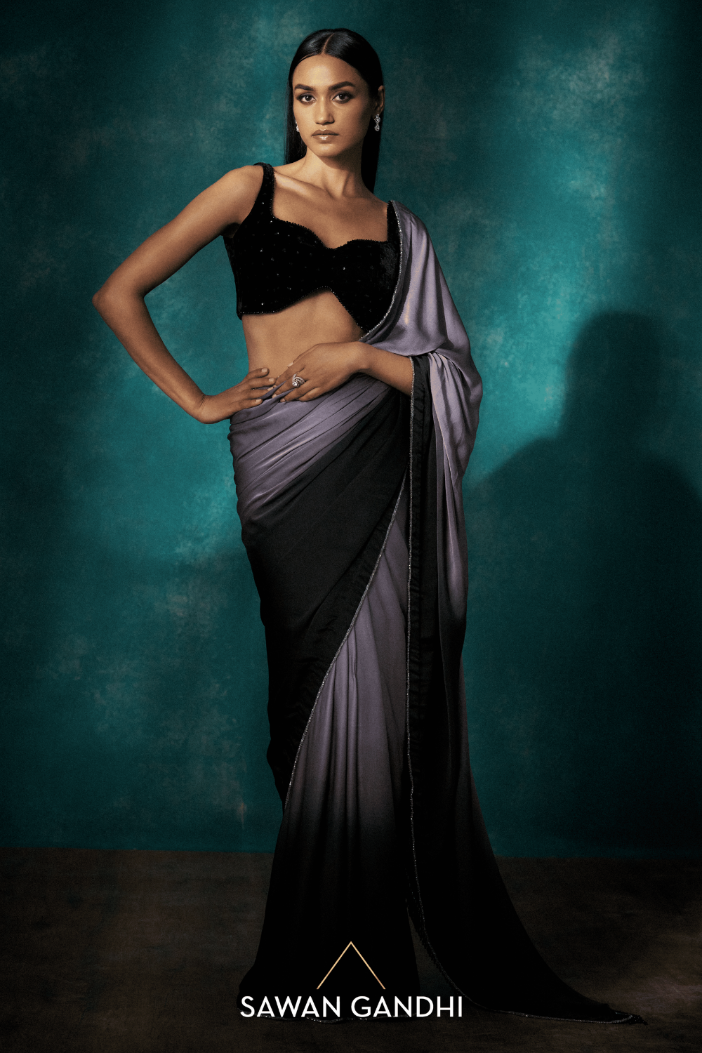 Grey black ombre saree