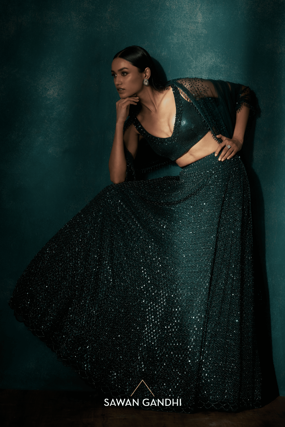 Bottle green cutdana sequins lehenga
