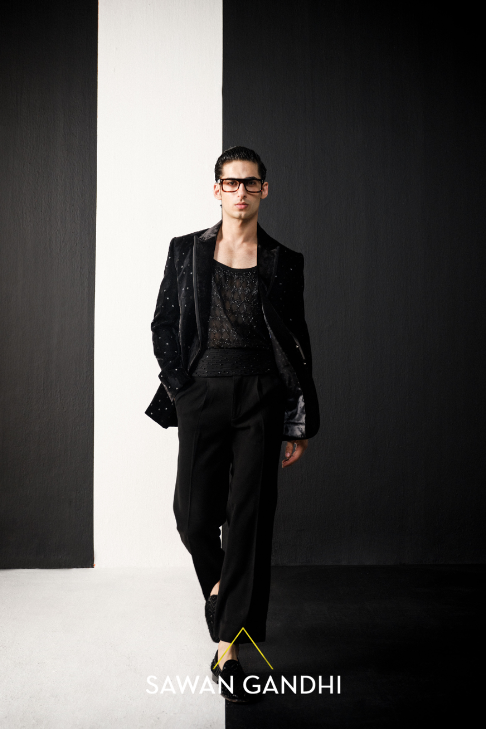 Black scattered cutdana jacket