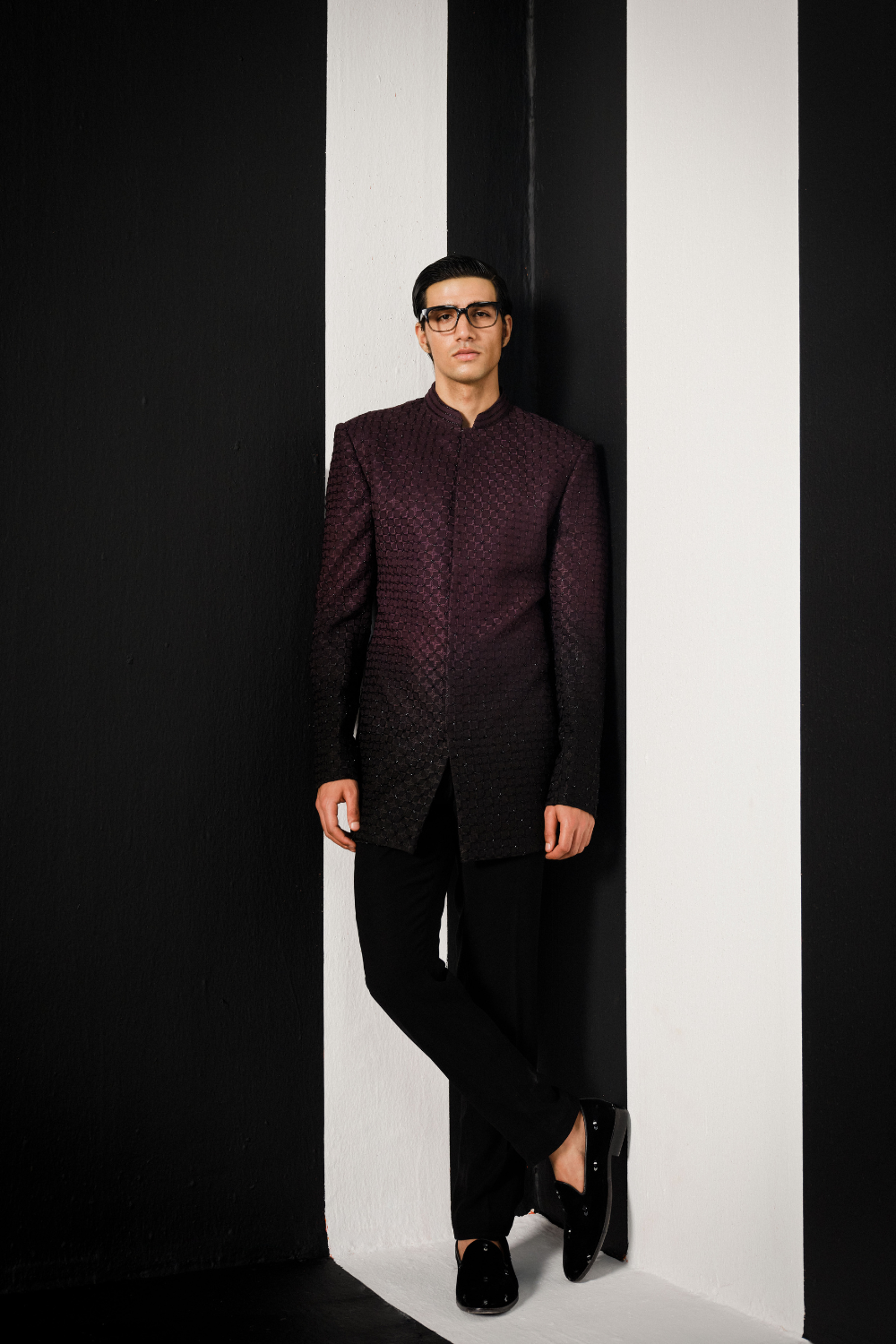 Wine to black ombre sherwani