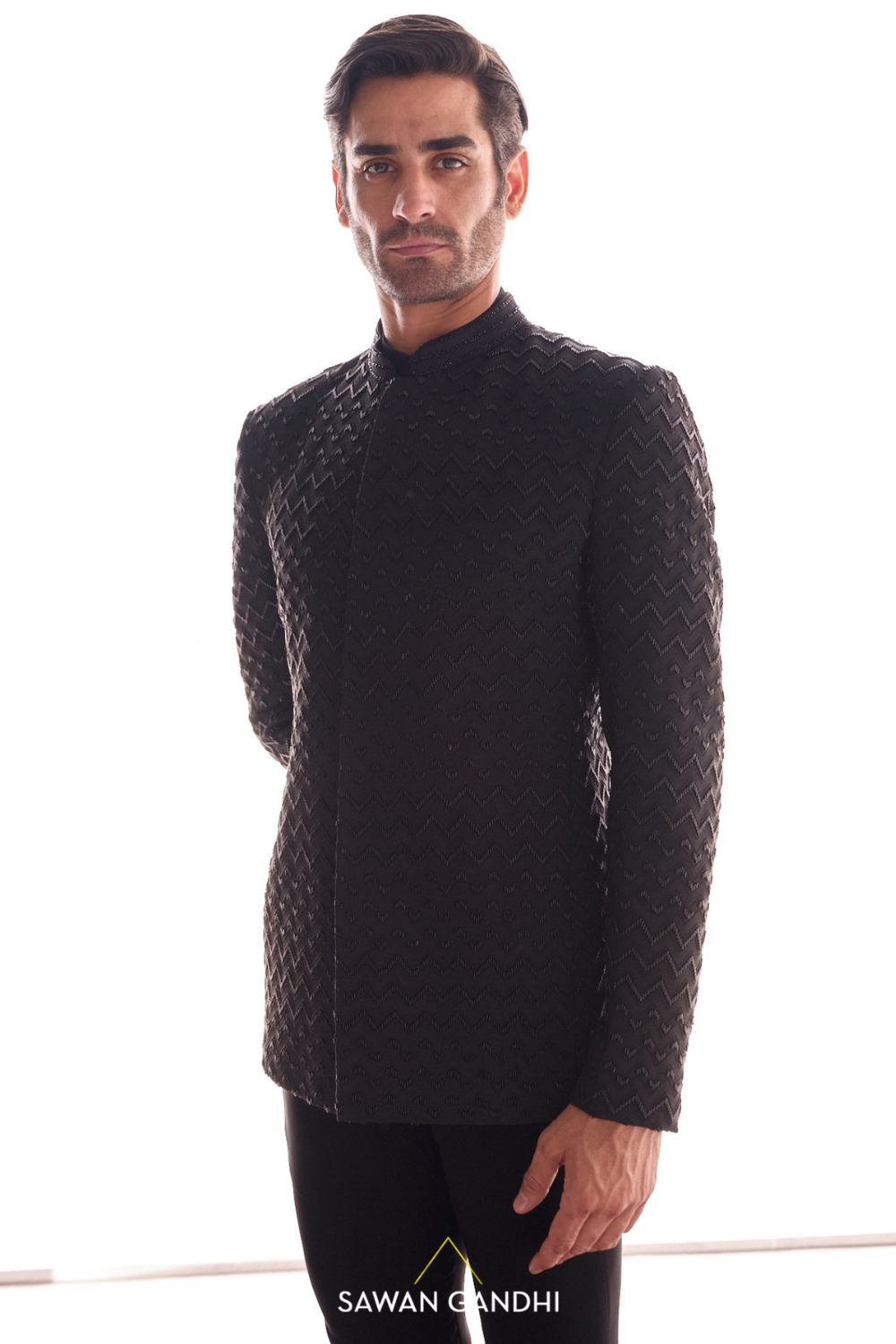 Black chevron bandhgala