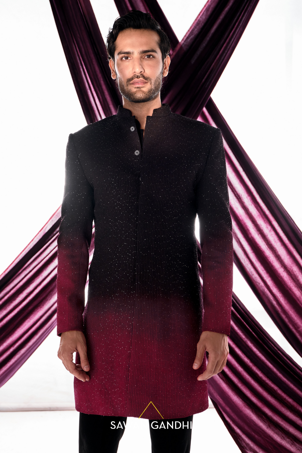 Black to wine sequins sherwani
