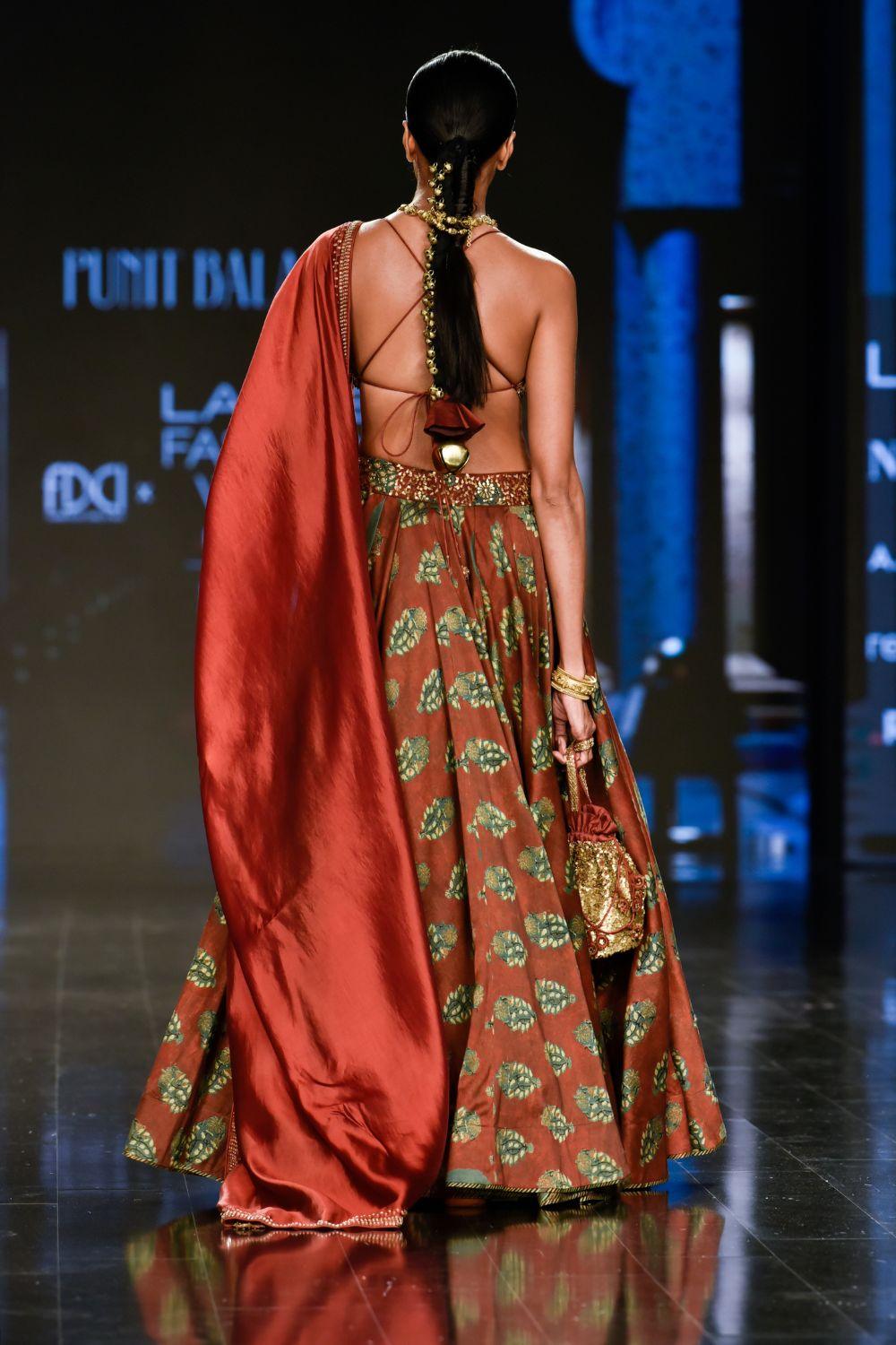 Brick Red Printed Lehenga Set