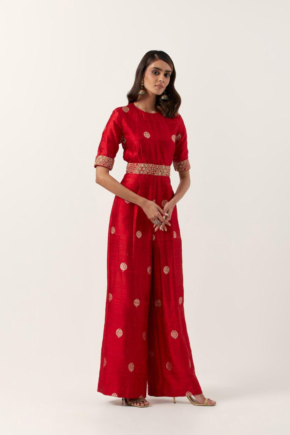 Surkh Laal Banarasi Silk Jumpsuit