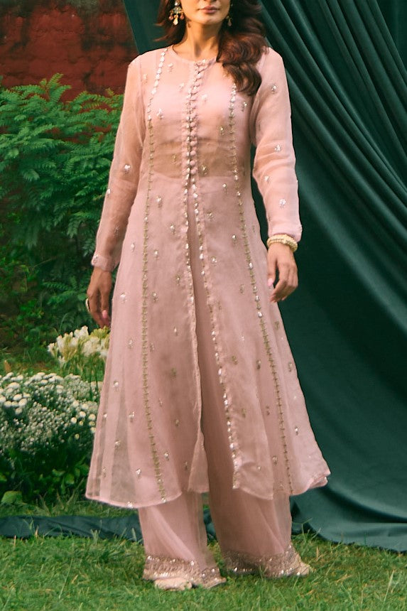 Pink Front Open Jacket Set