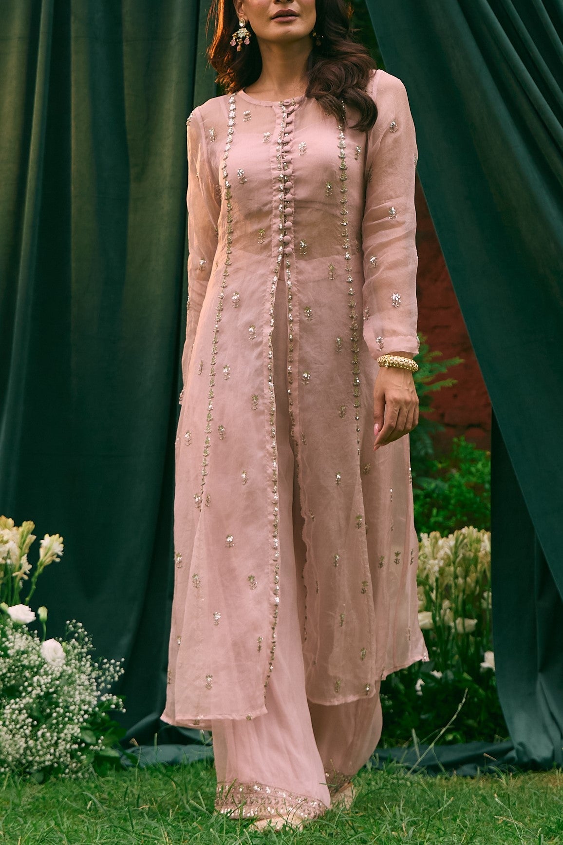 Pink Front Open Jacket Set