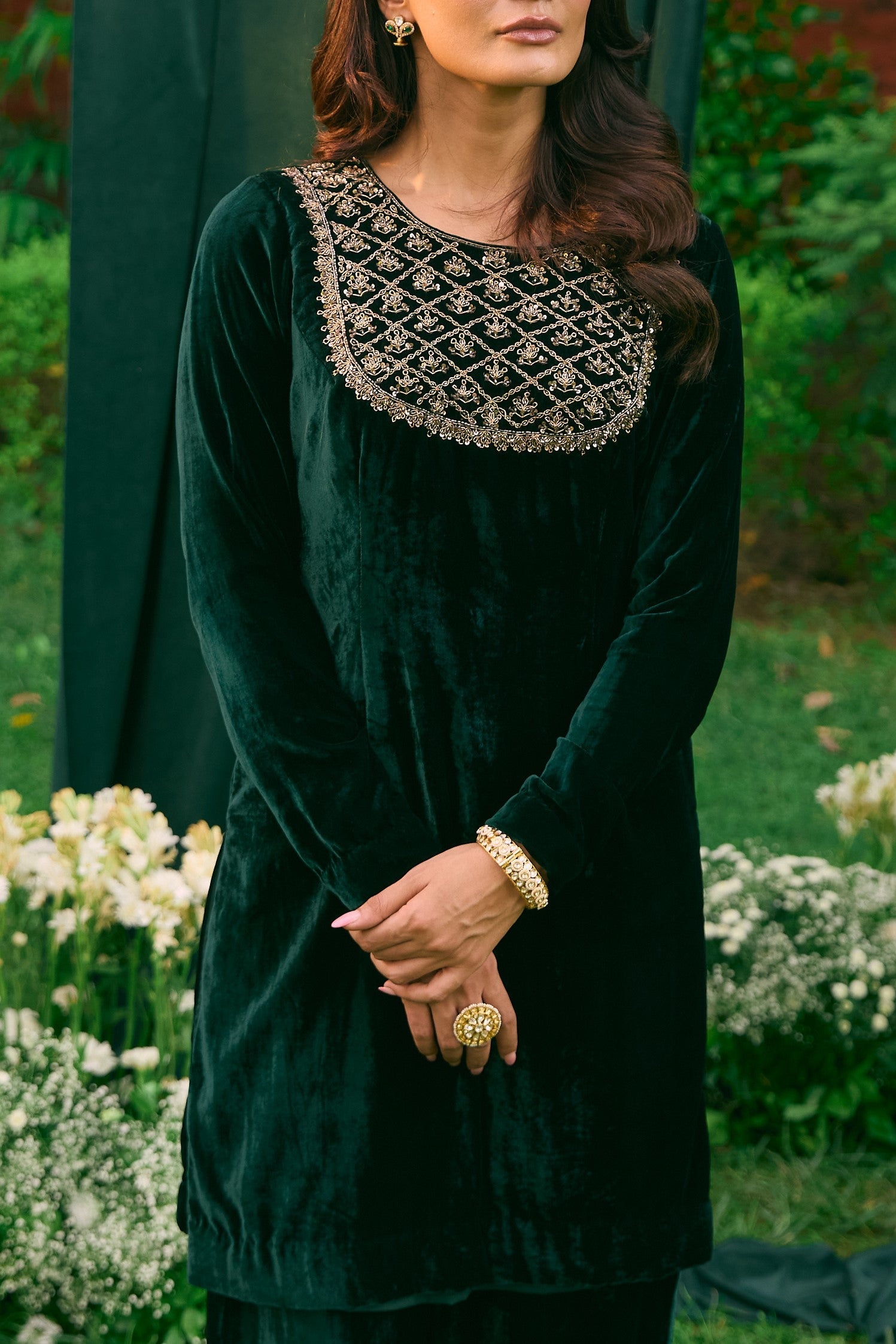 Black Velvet Embellished Kurti With Pant Set