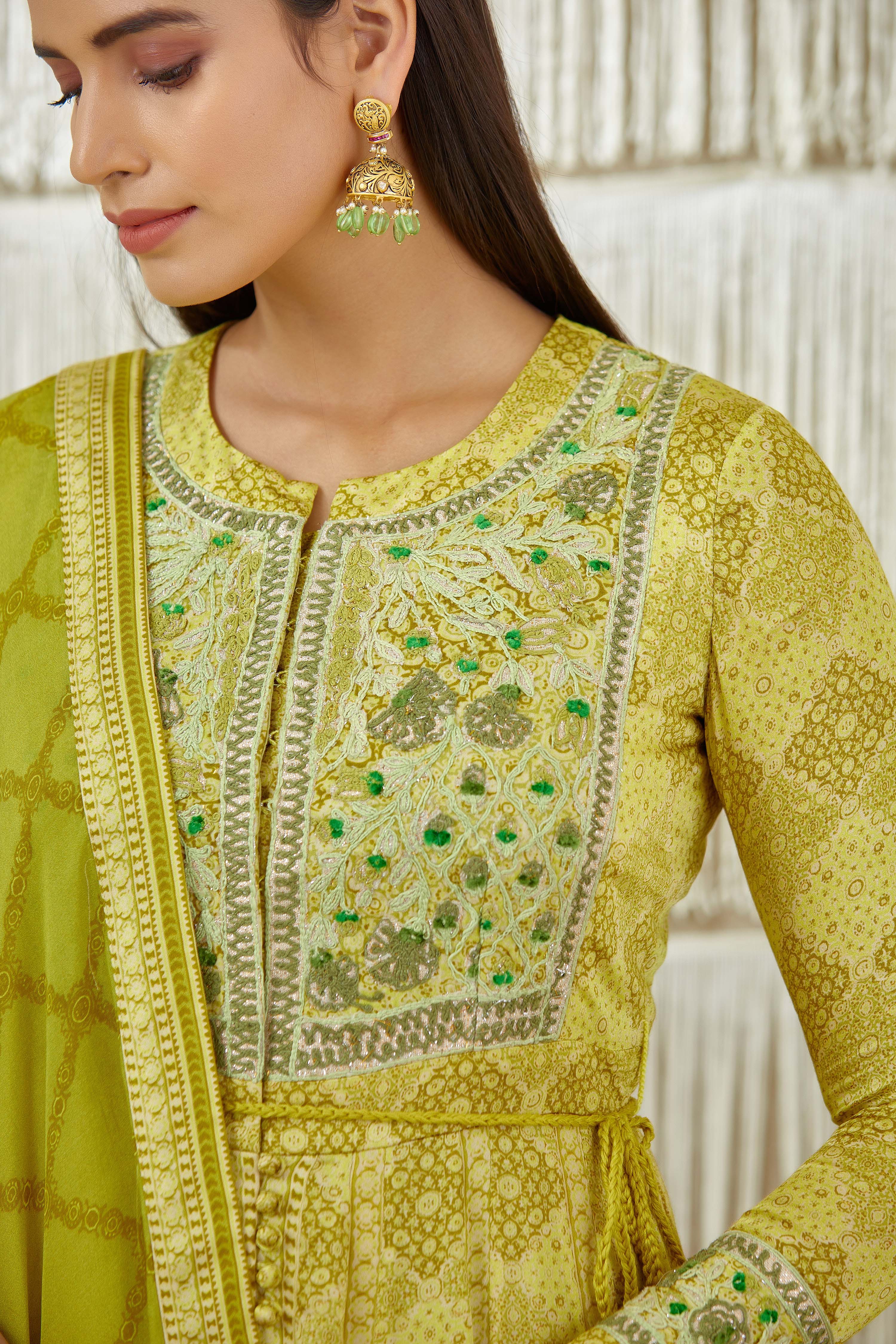 Mustard Green Anarkali set