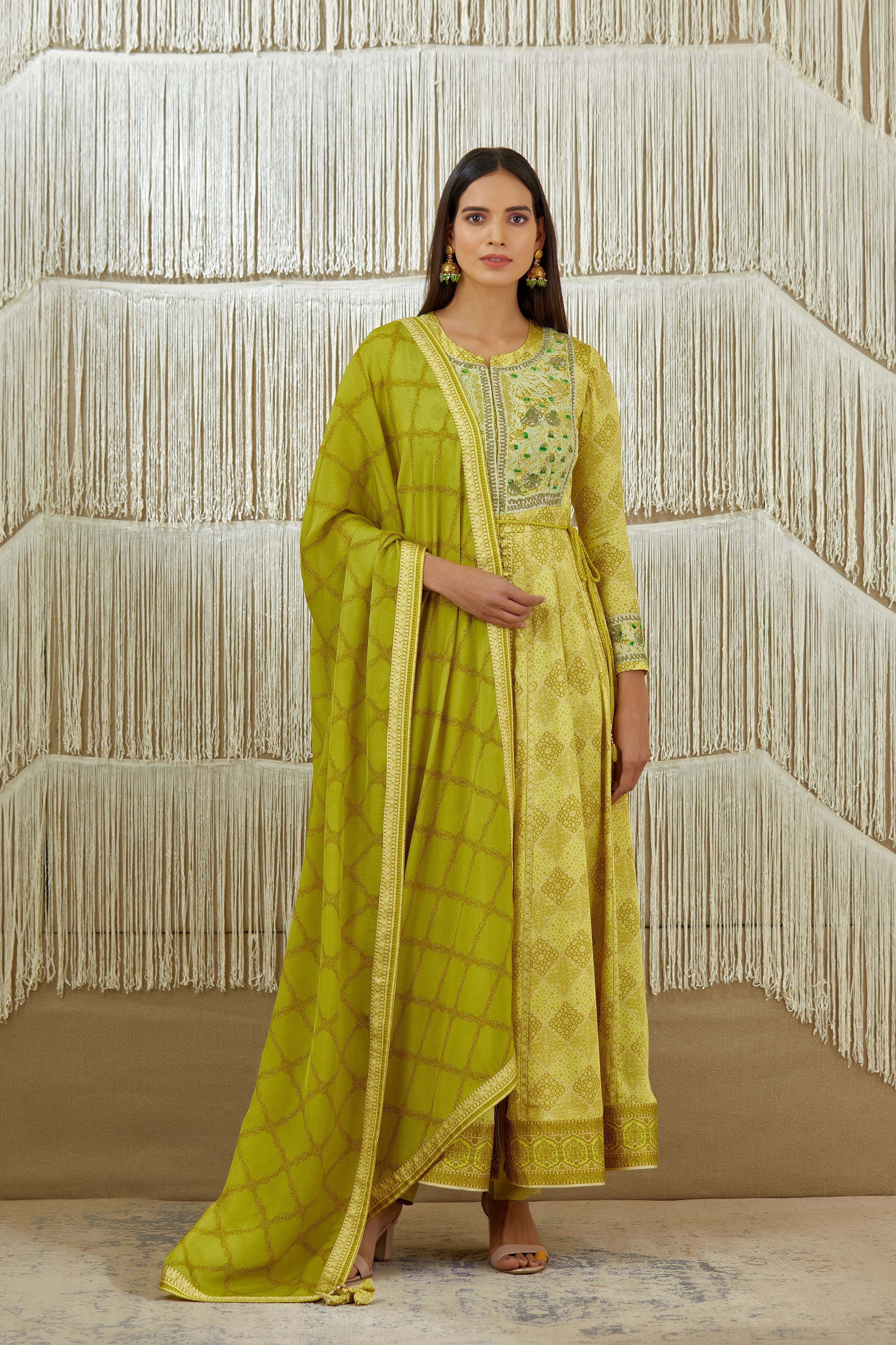 Mustard Green Anarkali set