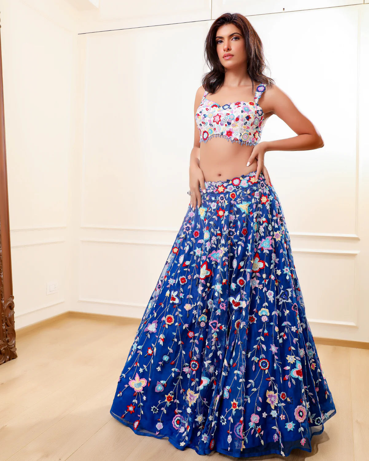Royal Blue Florescence Lehenga