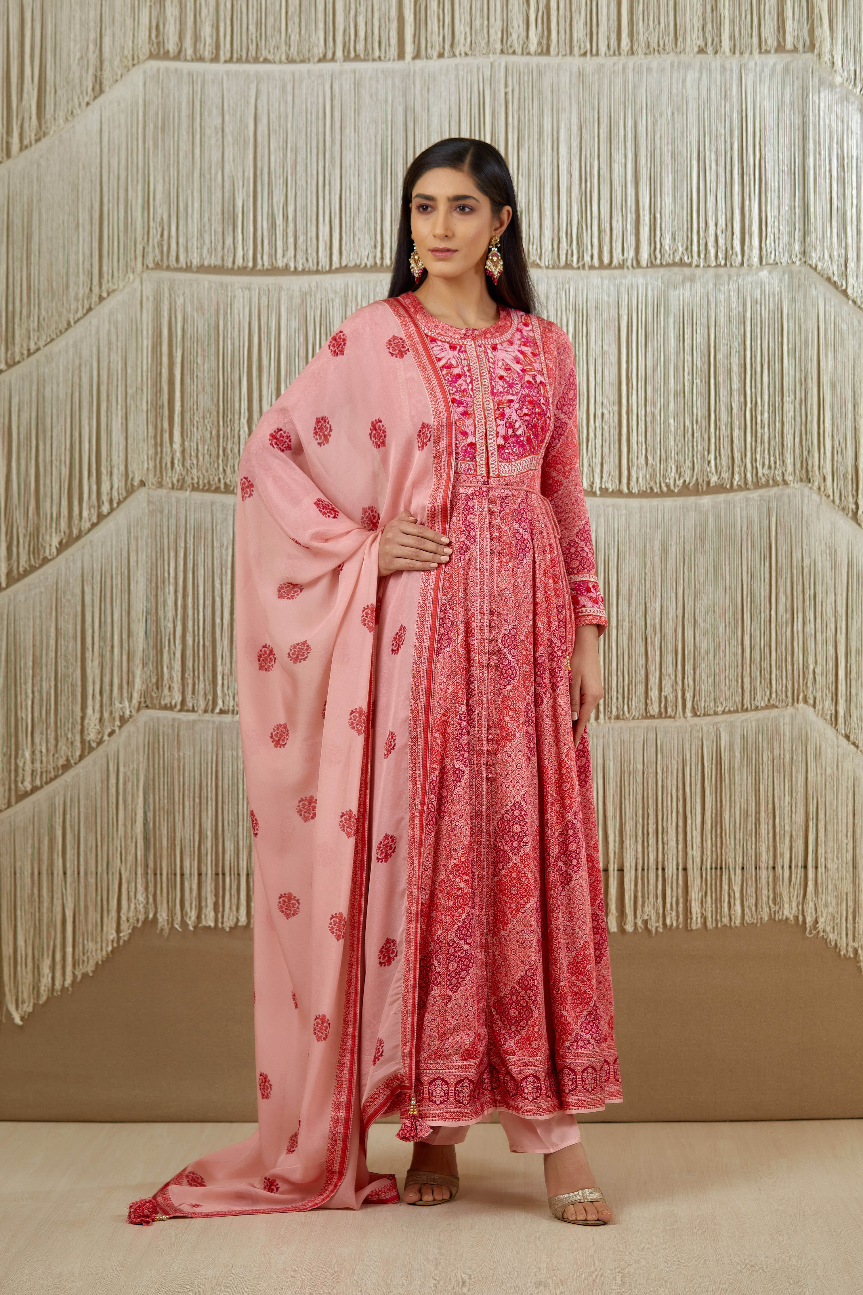 Pink Red Anarkali set