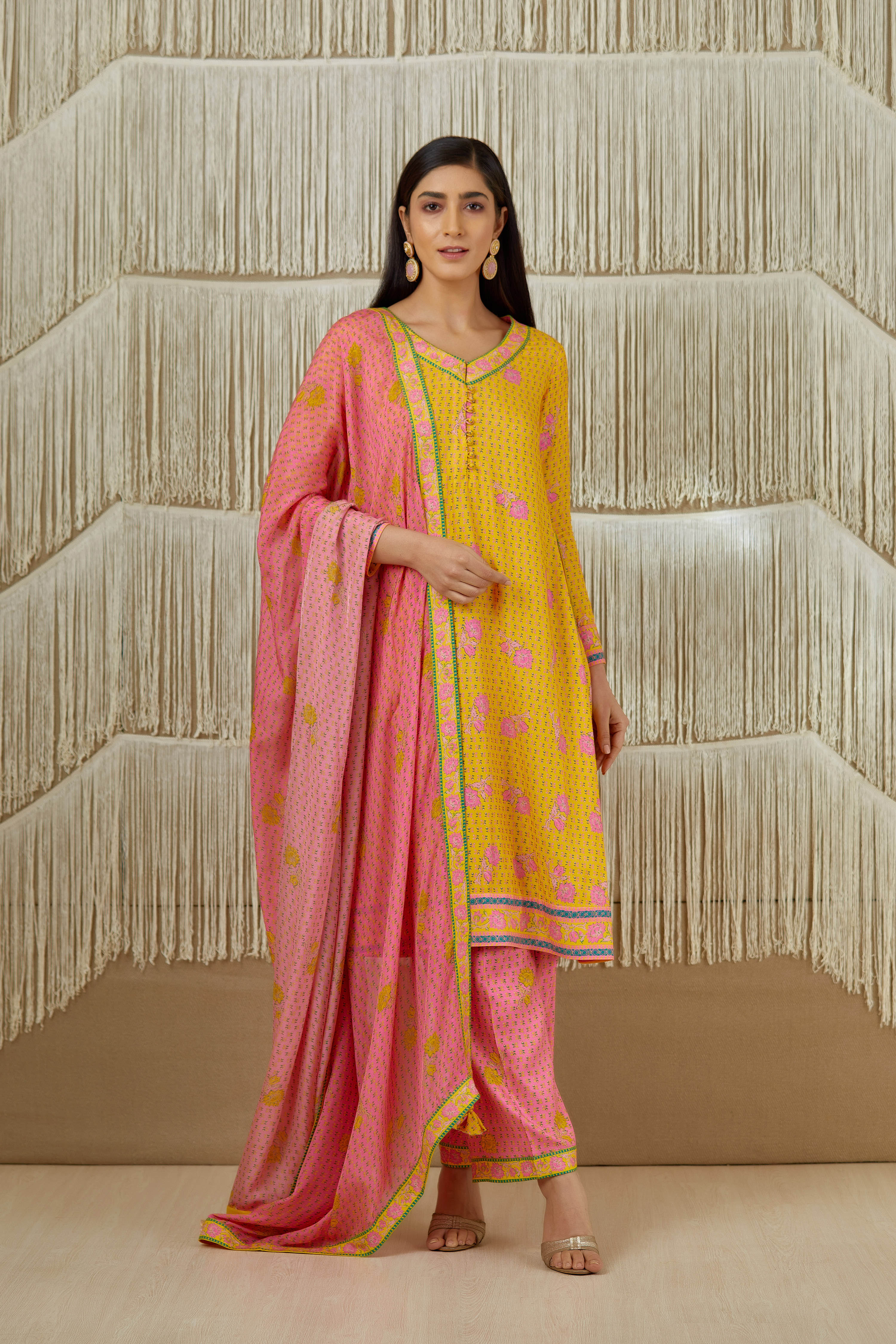 Mustard Pink Kurta Set