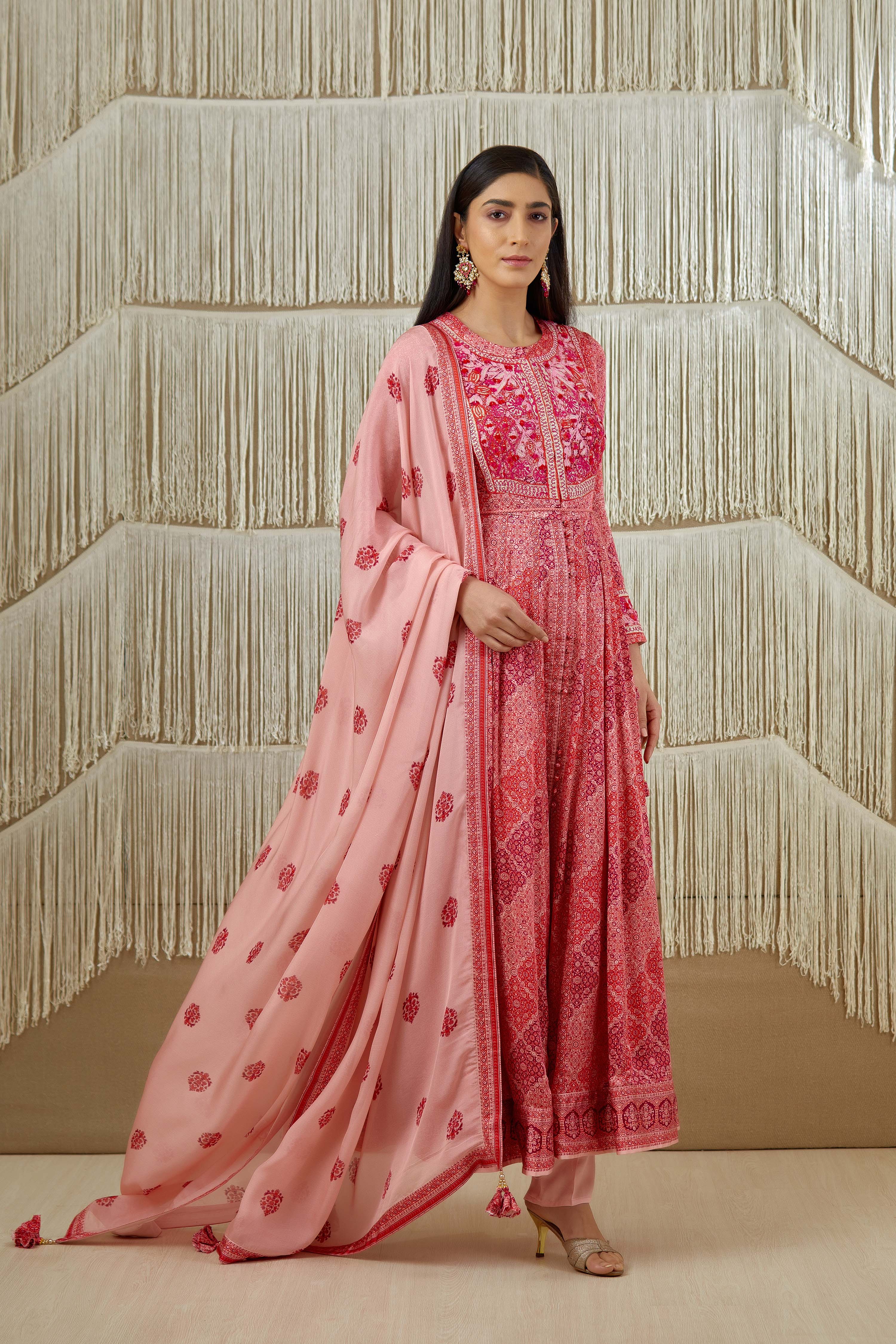 Pink Red Anarkali set