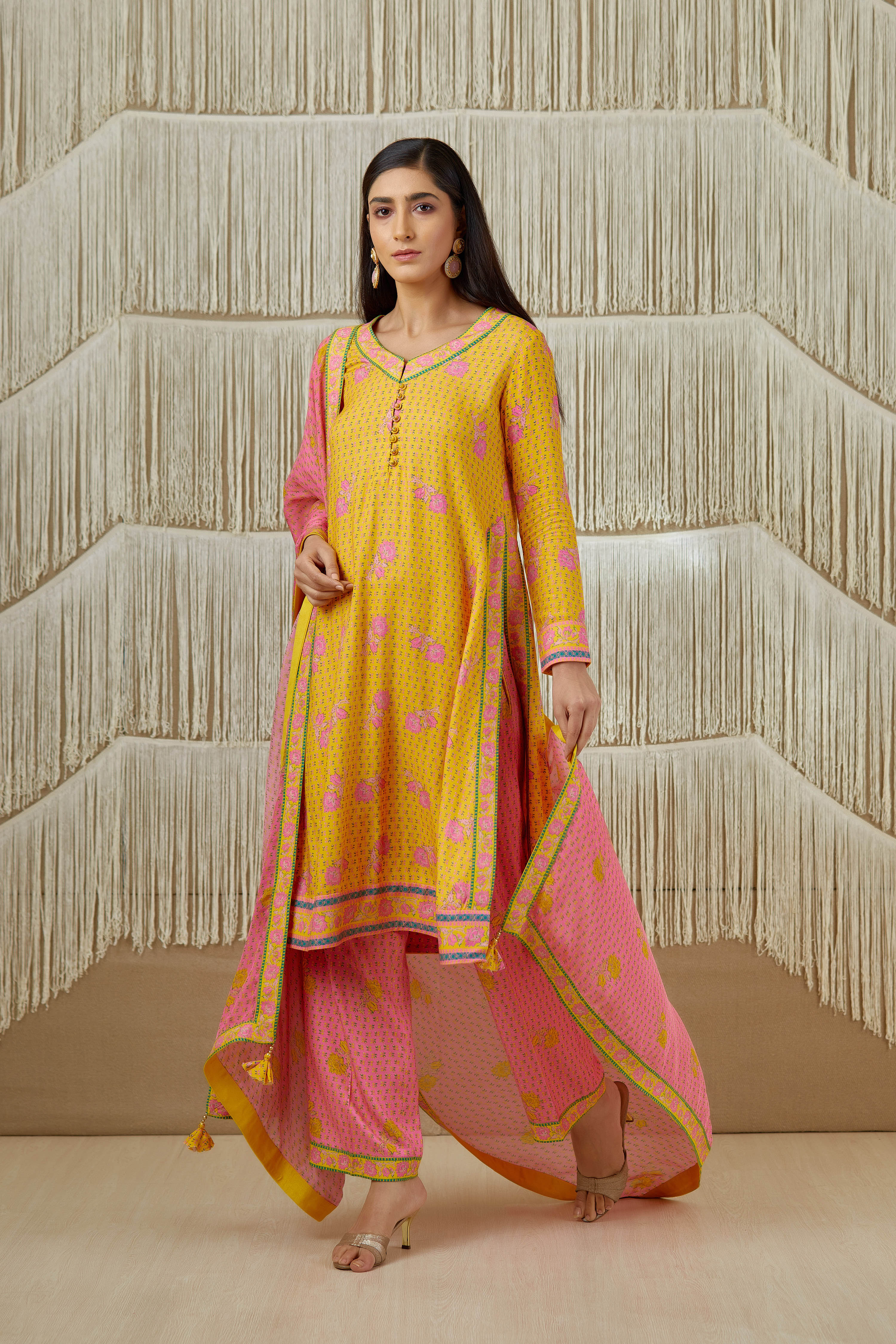 Mustard Pink Kurta Set