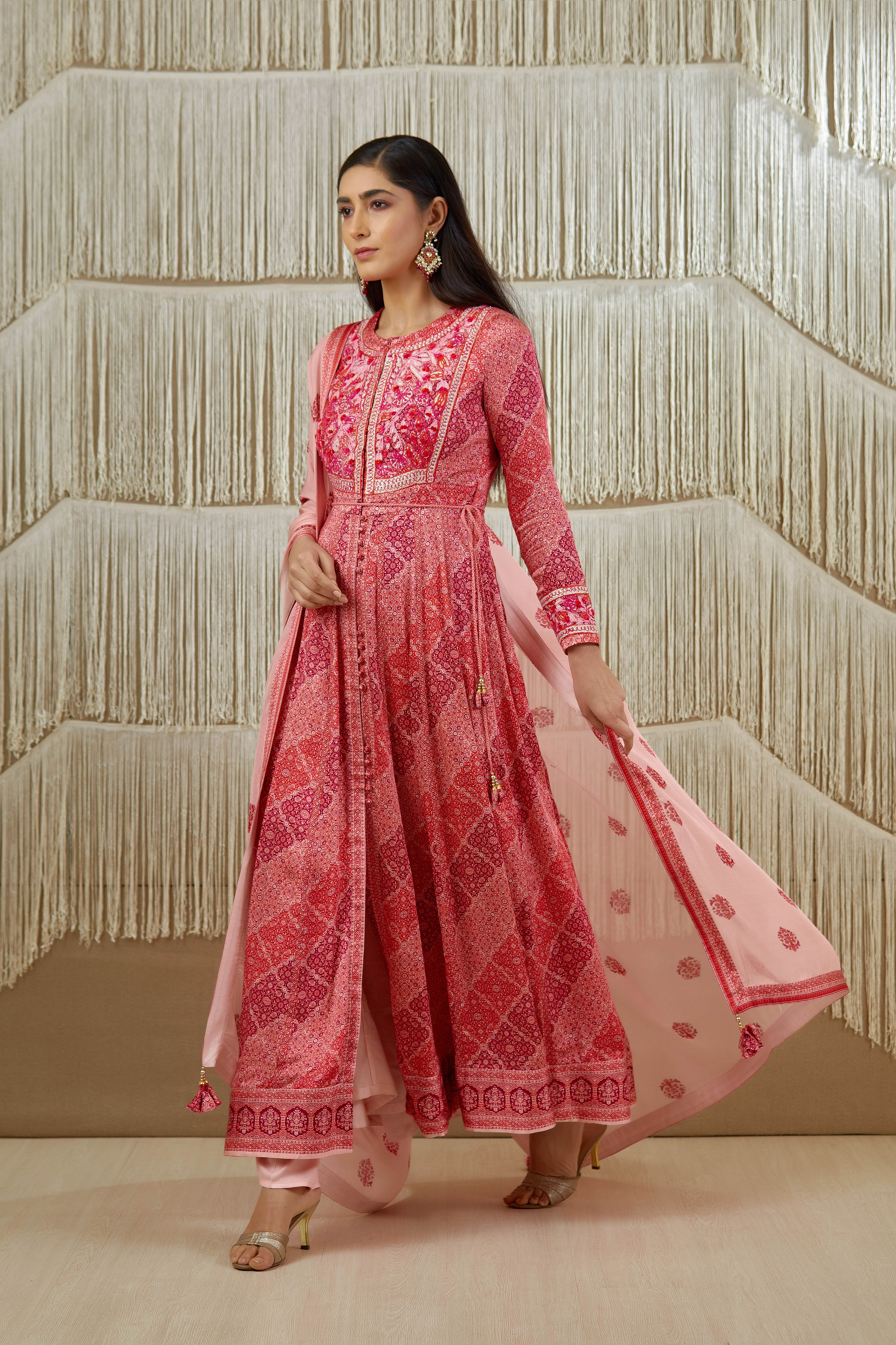 Pink Red Anarkali set