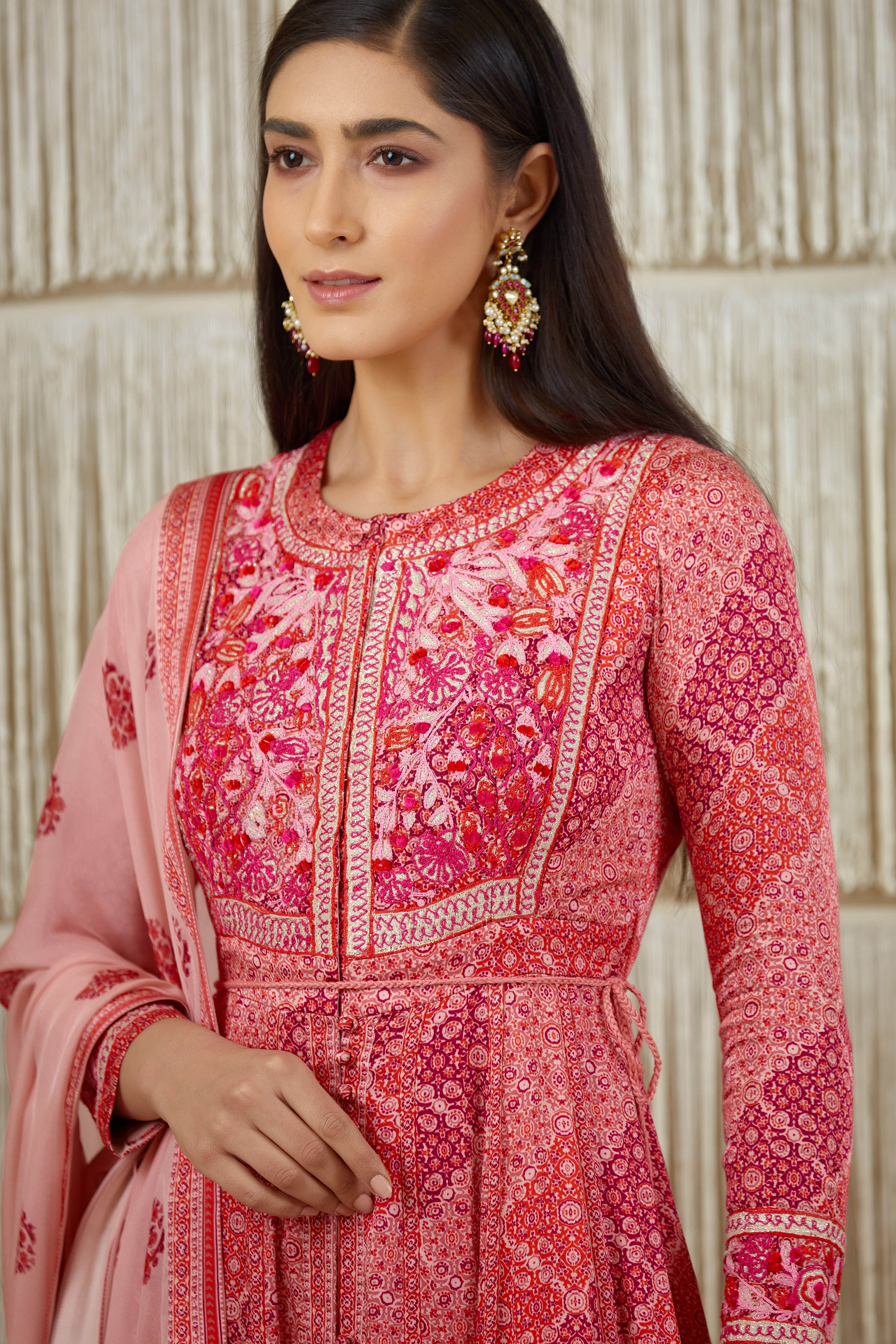 Pink Red Anarkali set