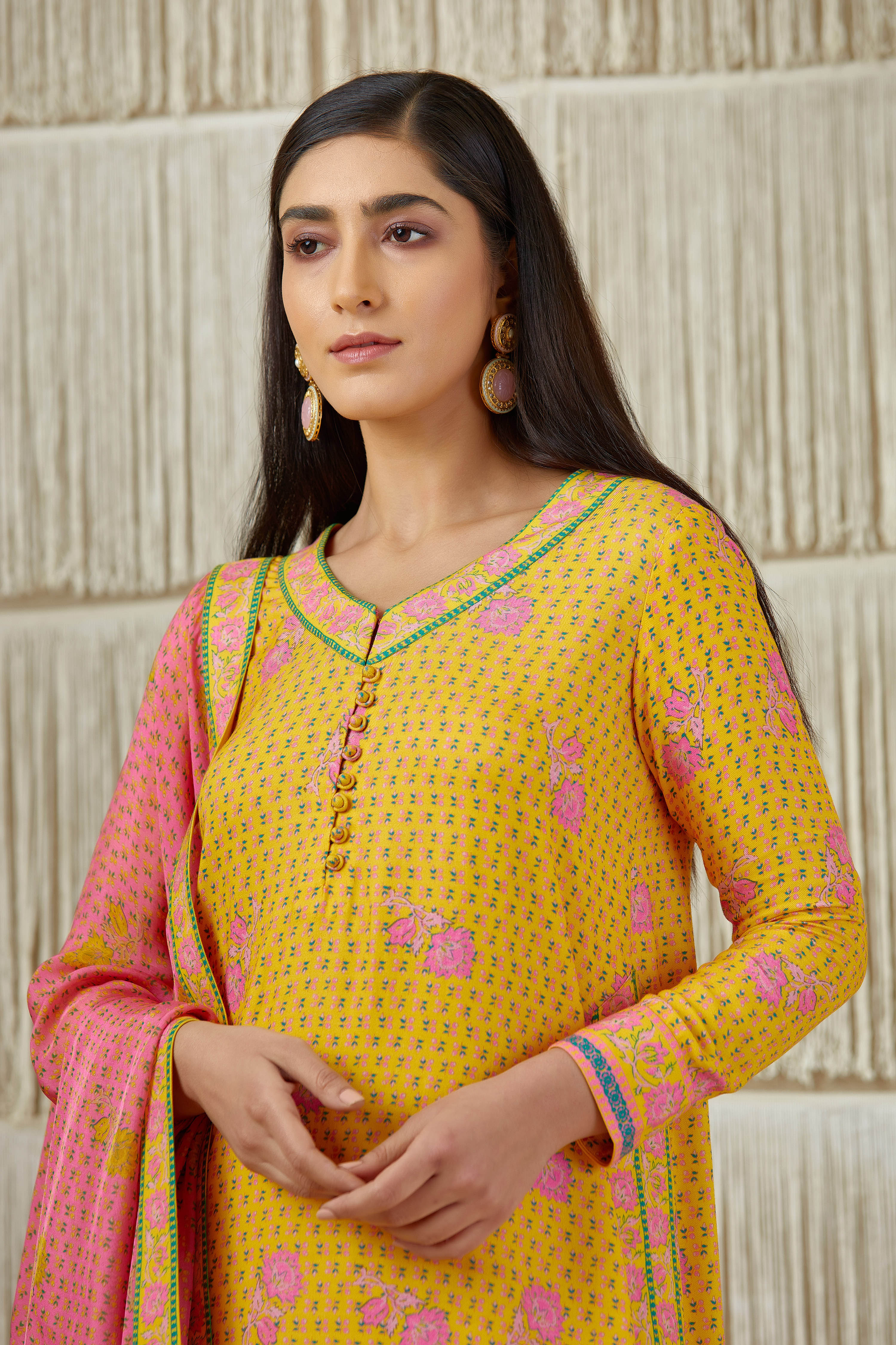Mustard Pink Kurta Set