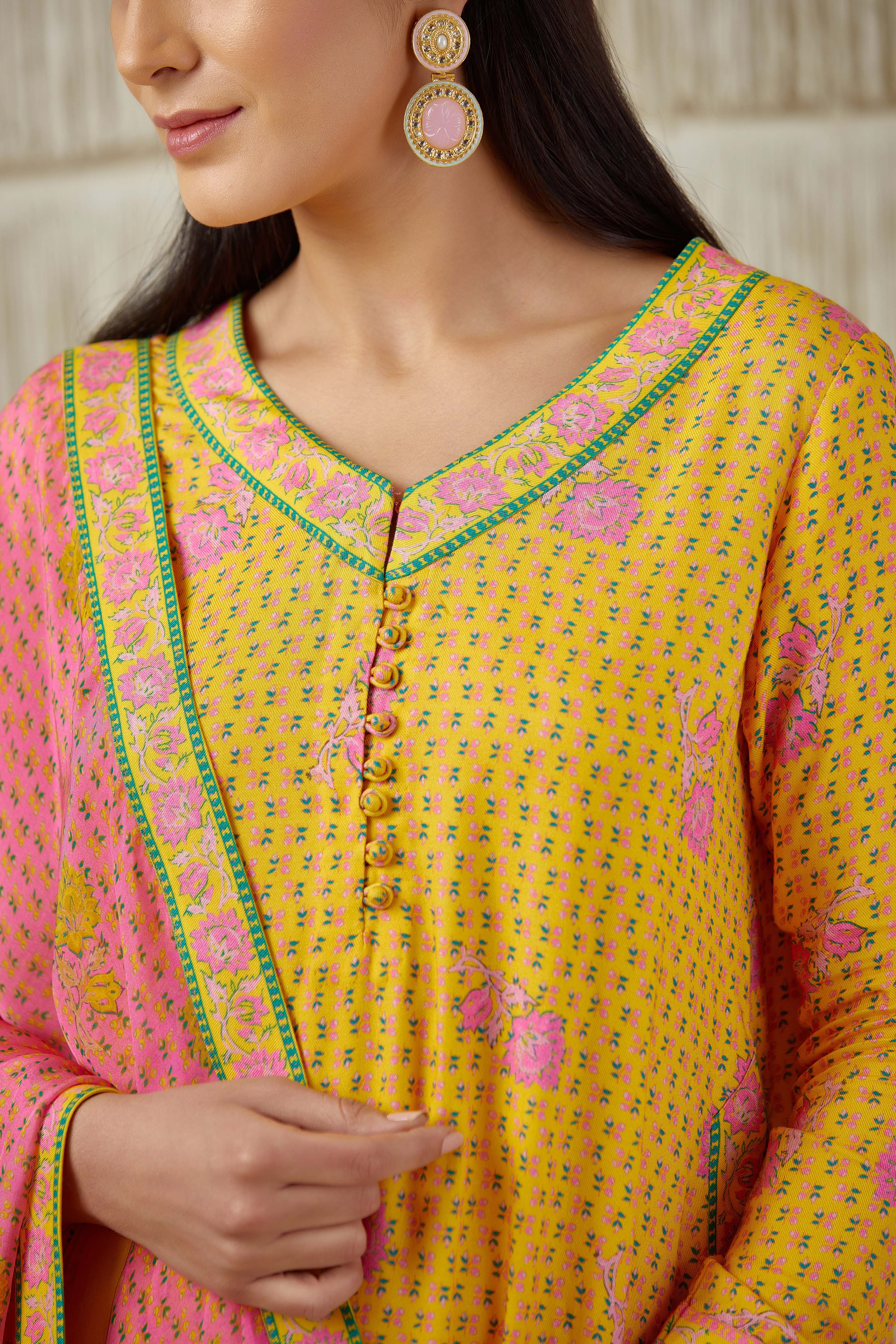 Mustard Pink Kurta Set