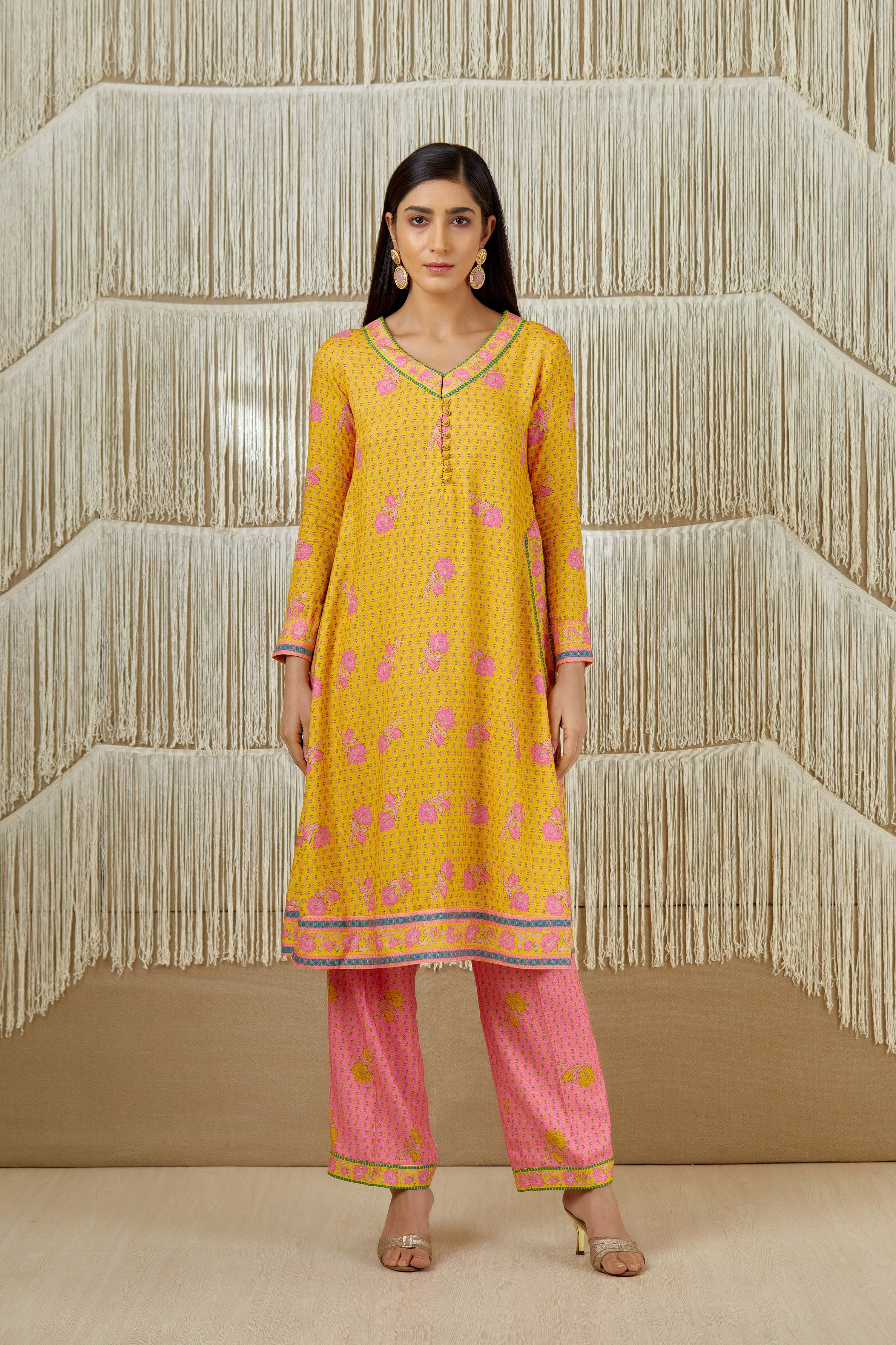 Mustard Pink Kurta Set