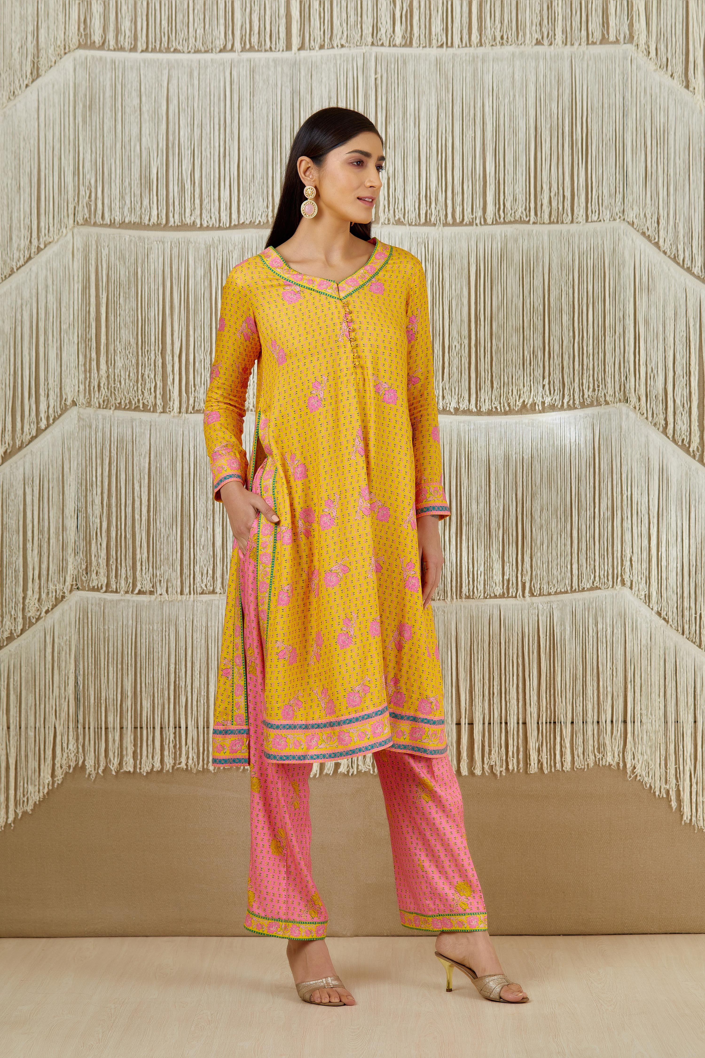 Mustard Pink Kurta Set