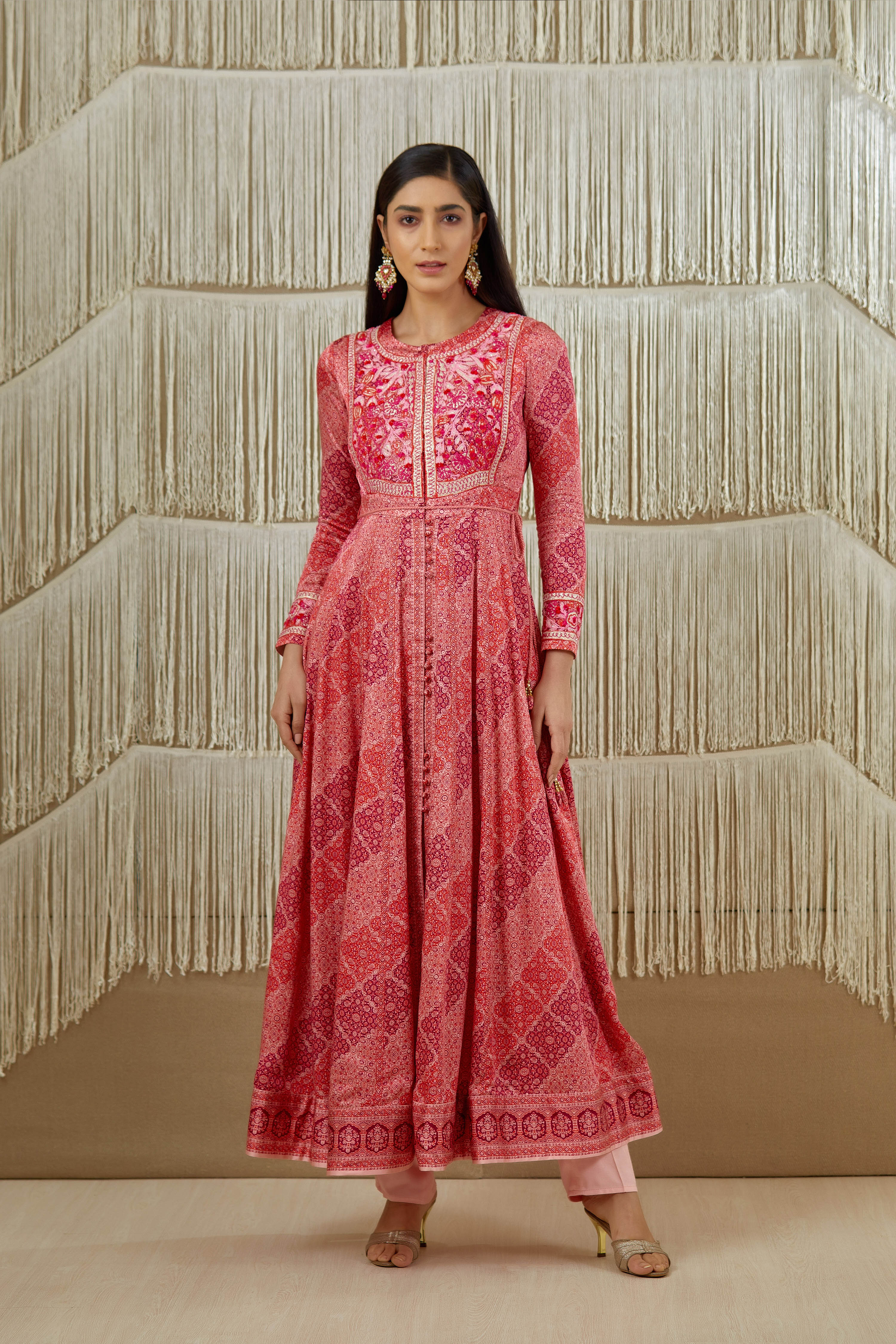 Pink Red Anarkali set