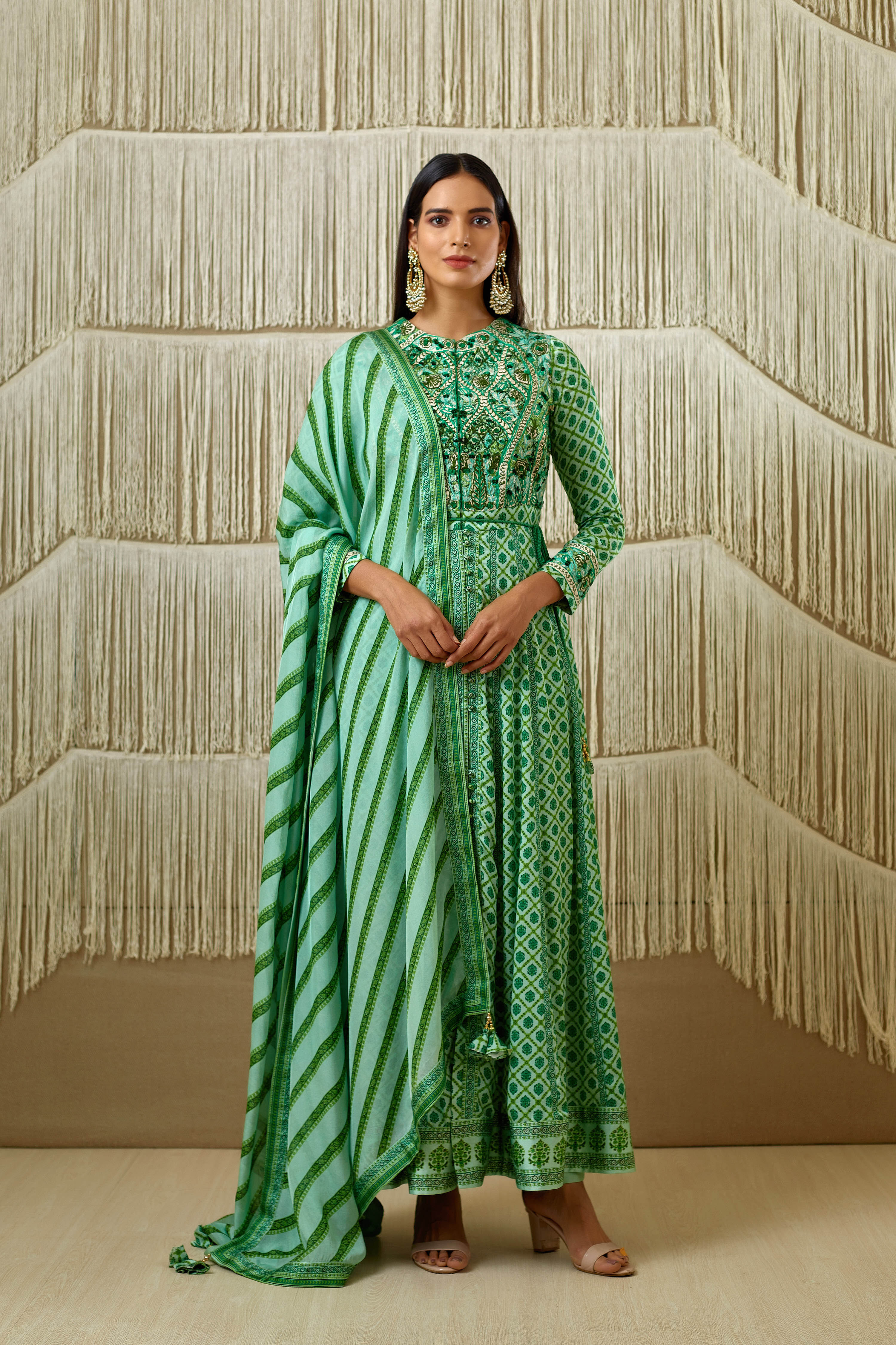 Green Anarkali set