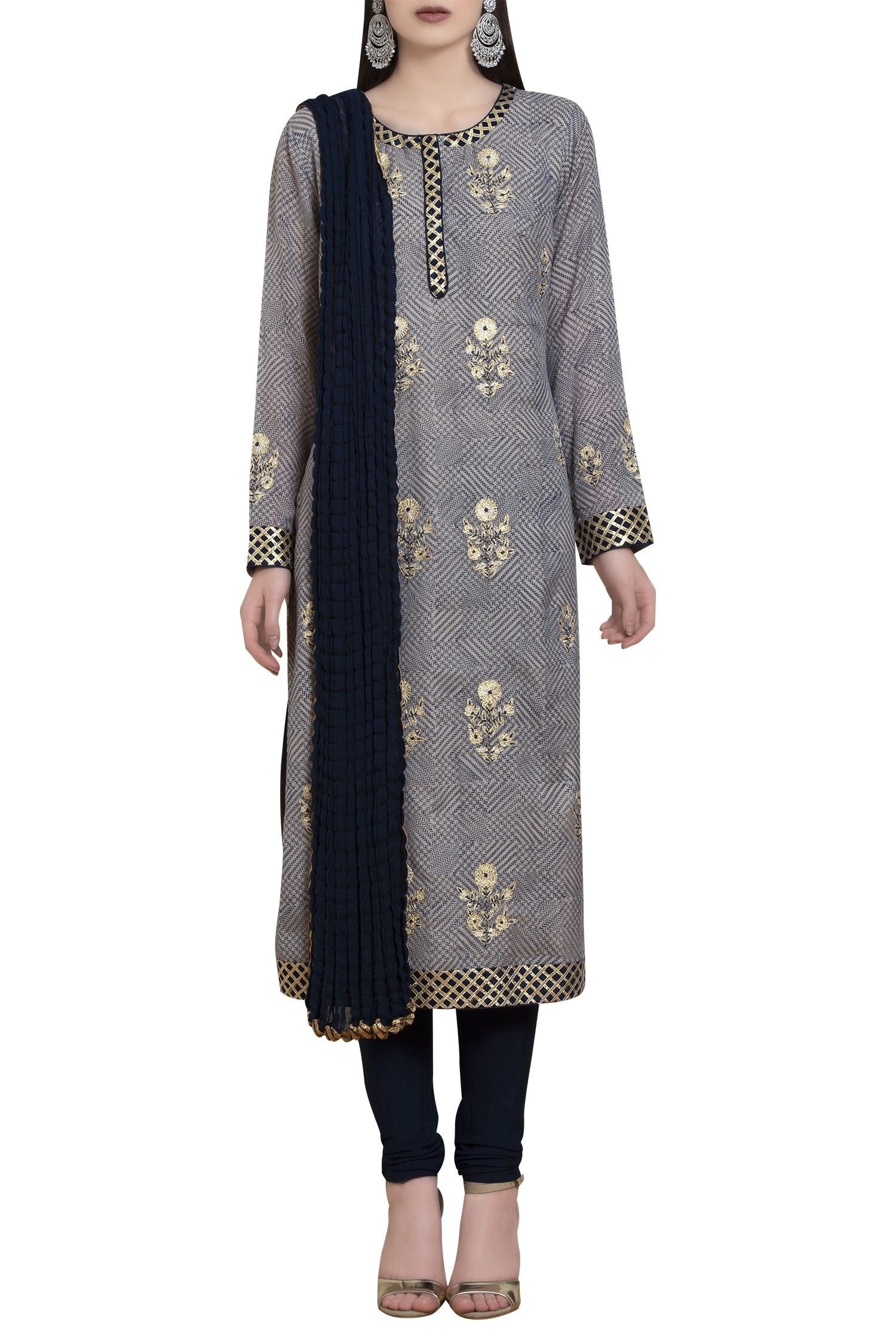 Thread embroidered & gota kurta set