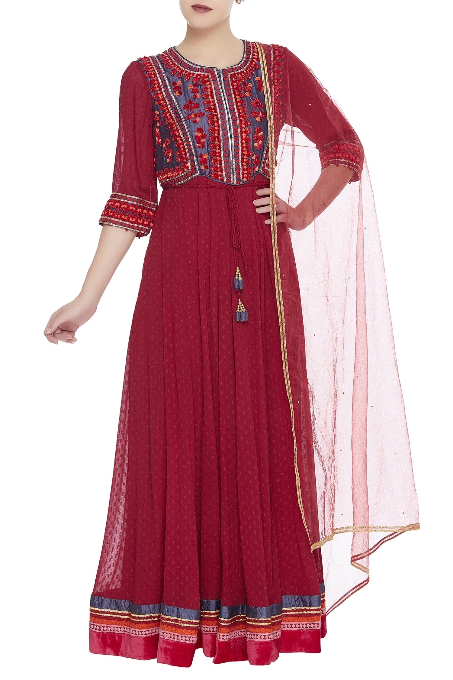 Threadwork embroidered anarkali kurta set