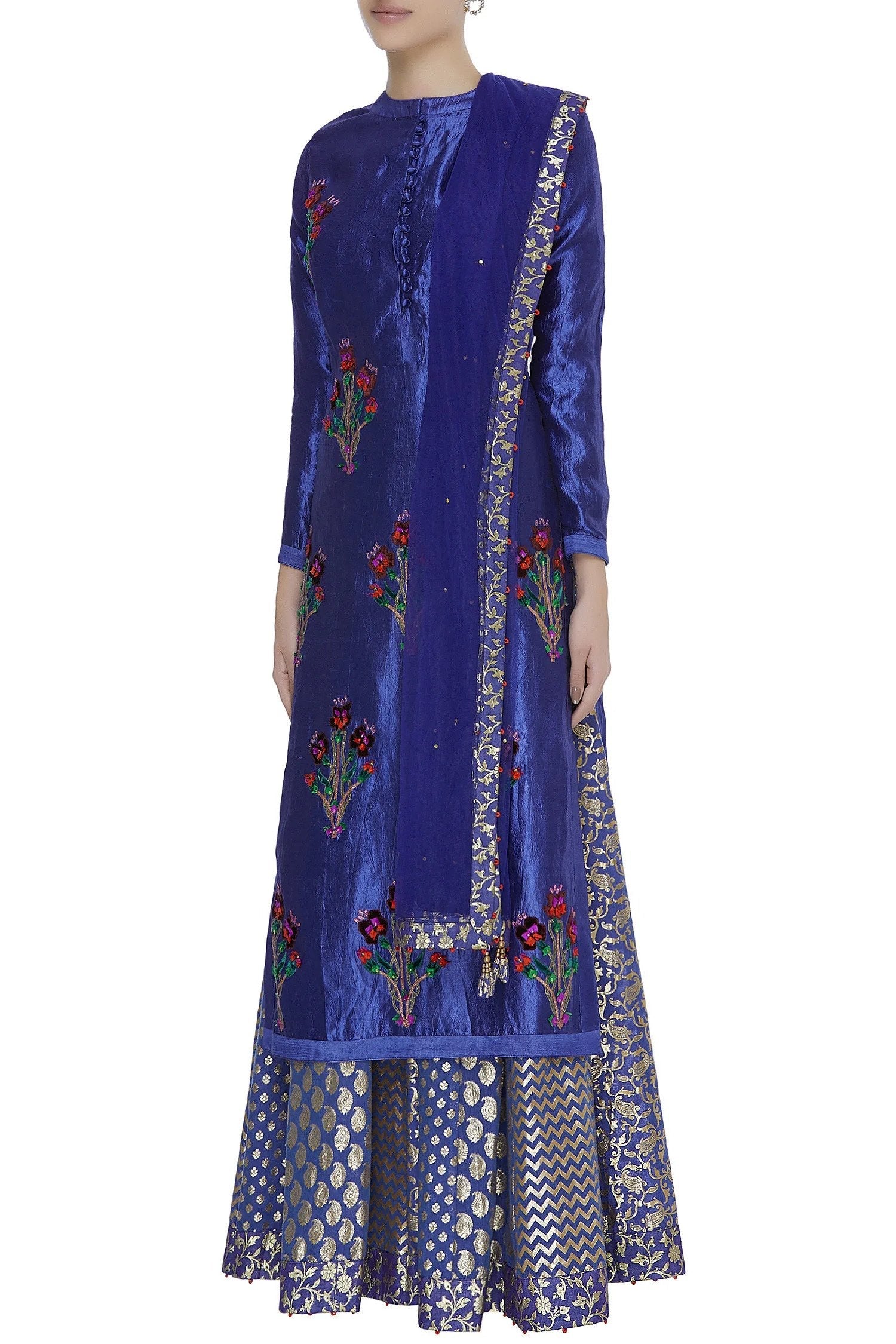 Gota & velvet work kurta with lehenga & dupatta