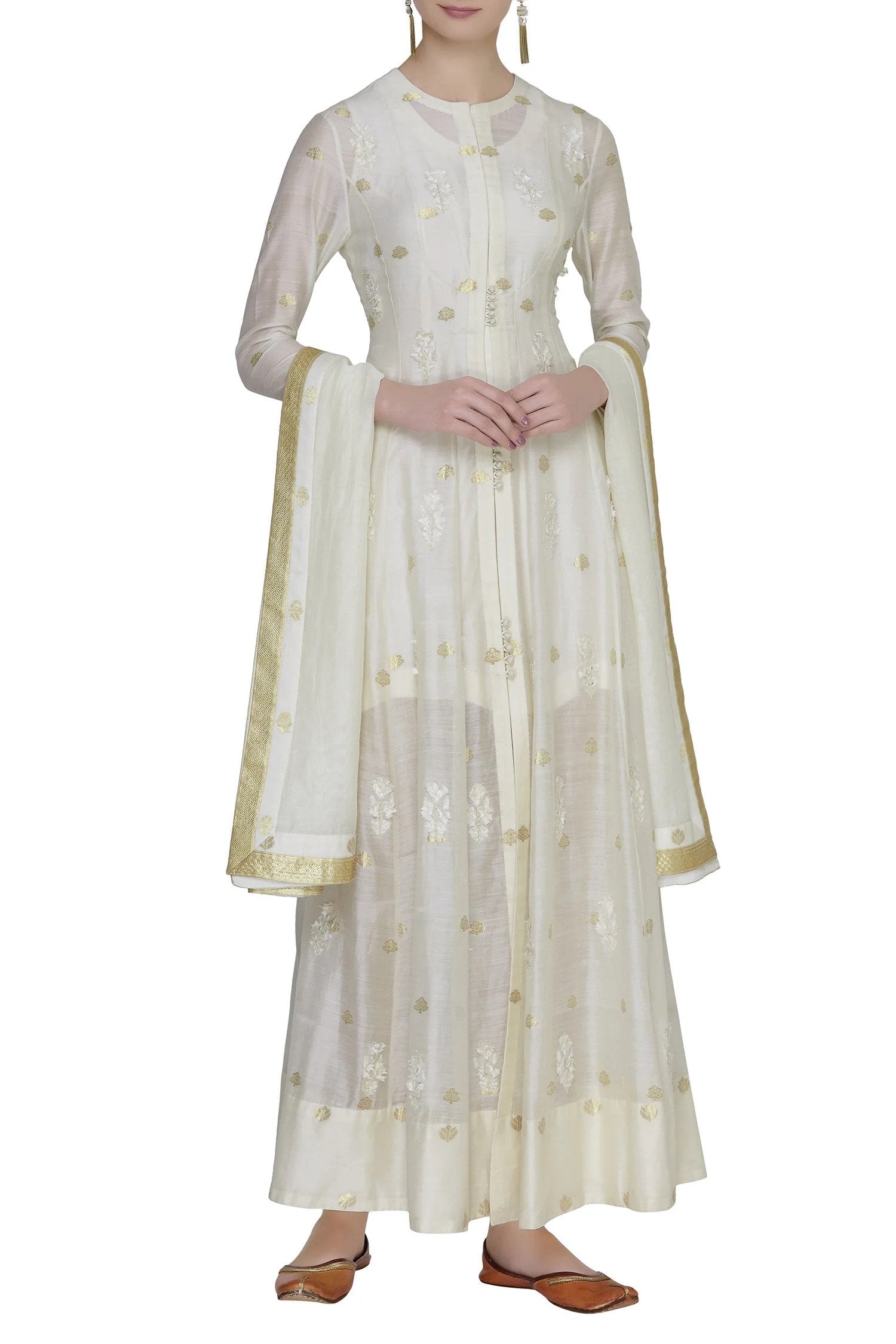Off White Anarkali Set