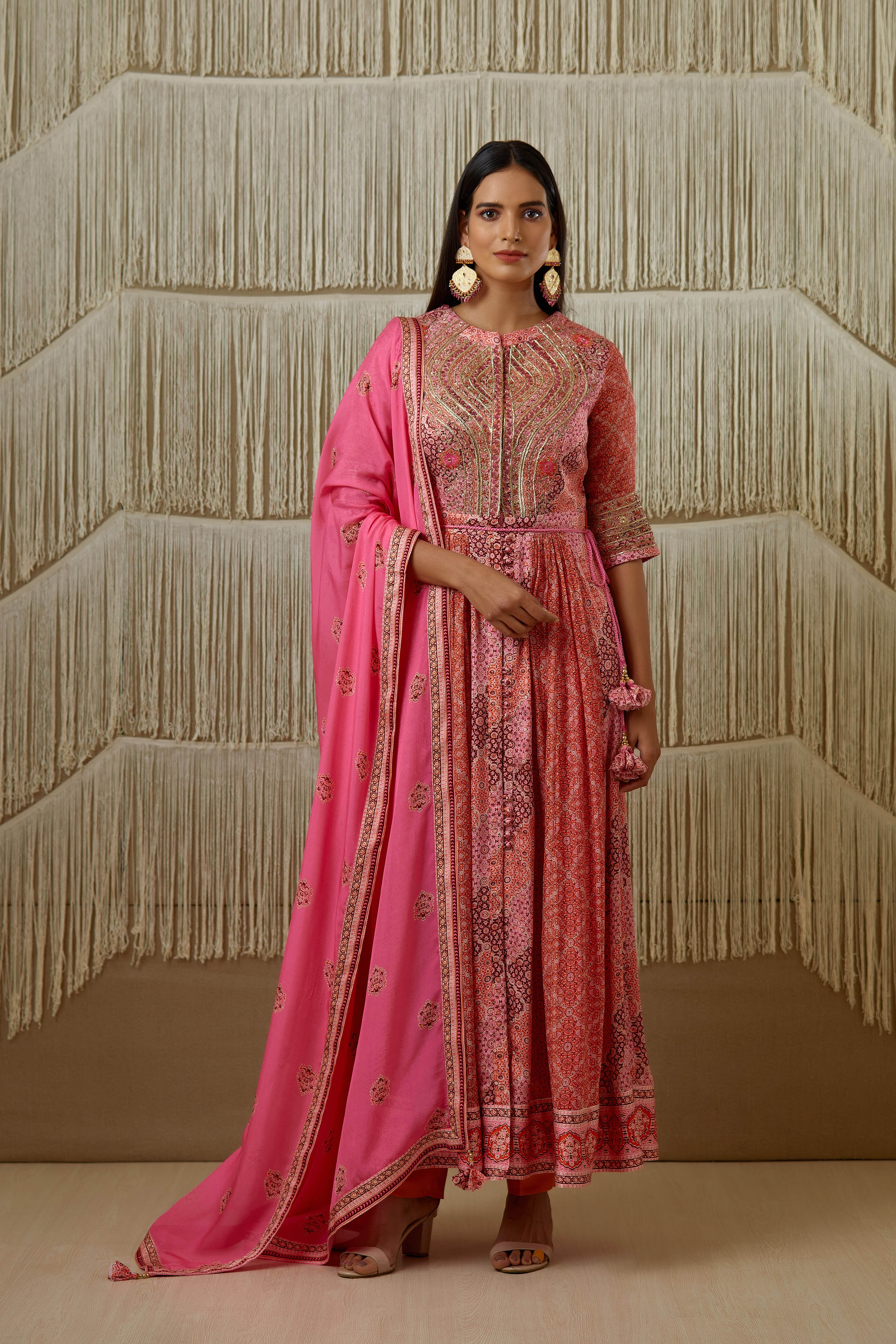 Orange Pink Anarkali set