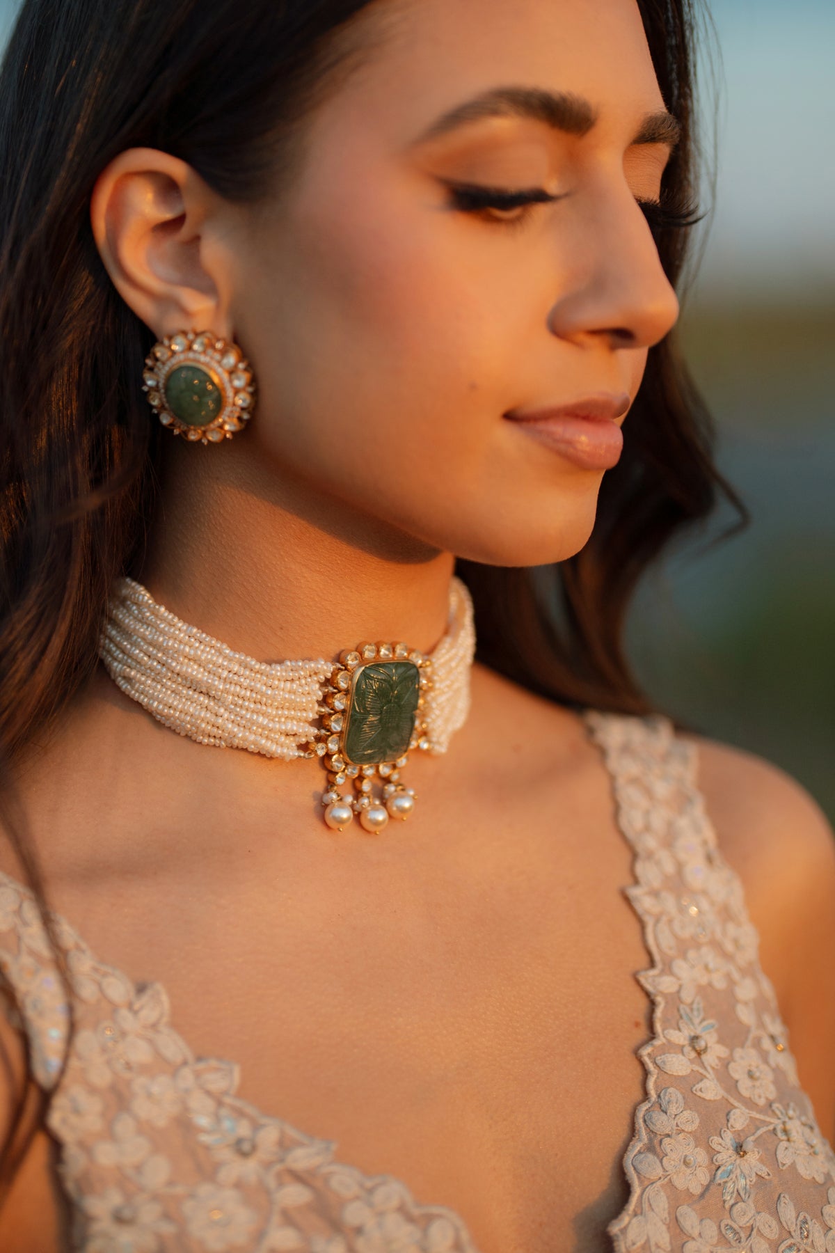 GOLD GREEN STONE - NECKLACE