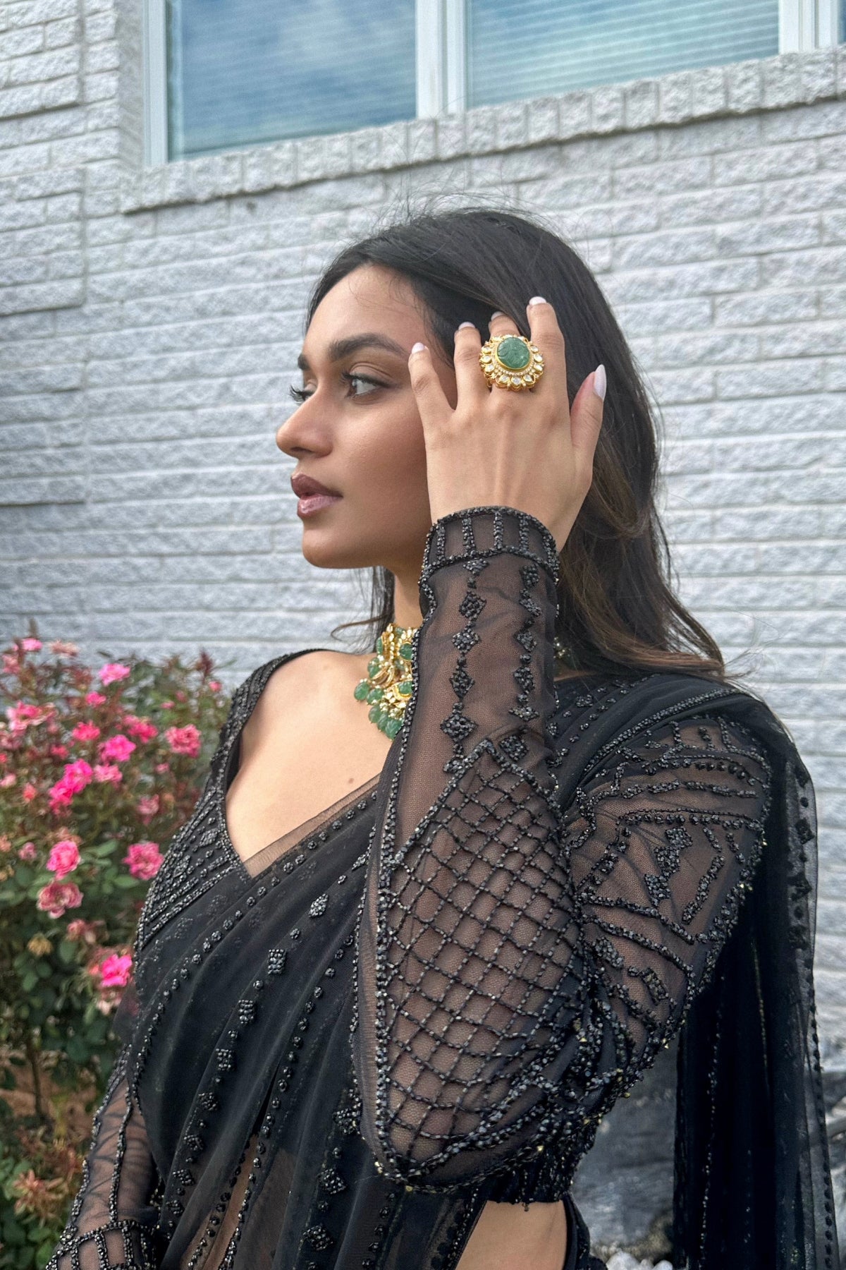 GOLD GREEN STONE RING