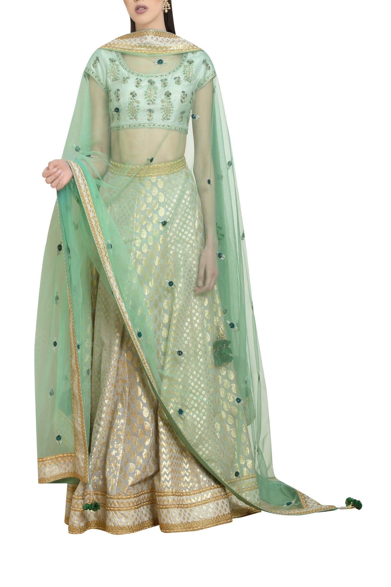 Silver grey & green lehenga set