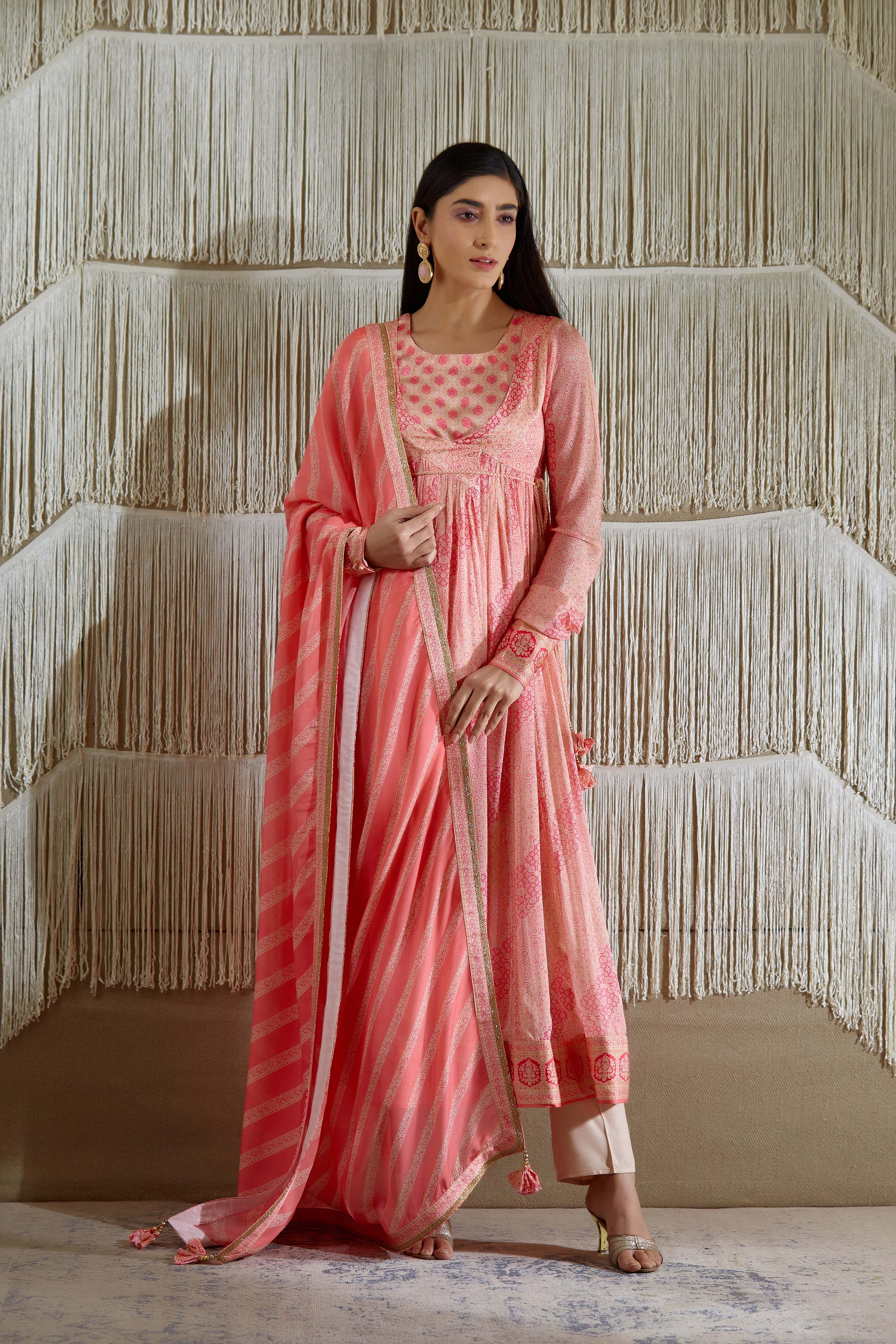 Coral Pink Angrakha set