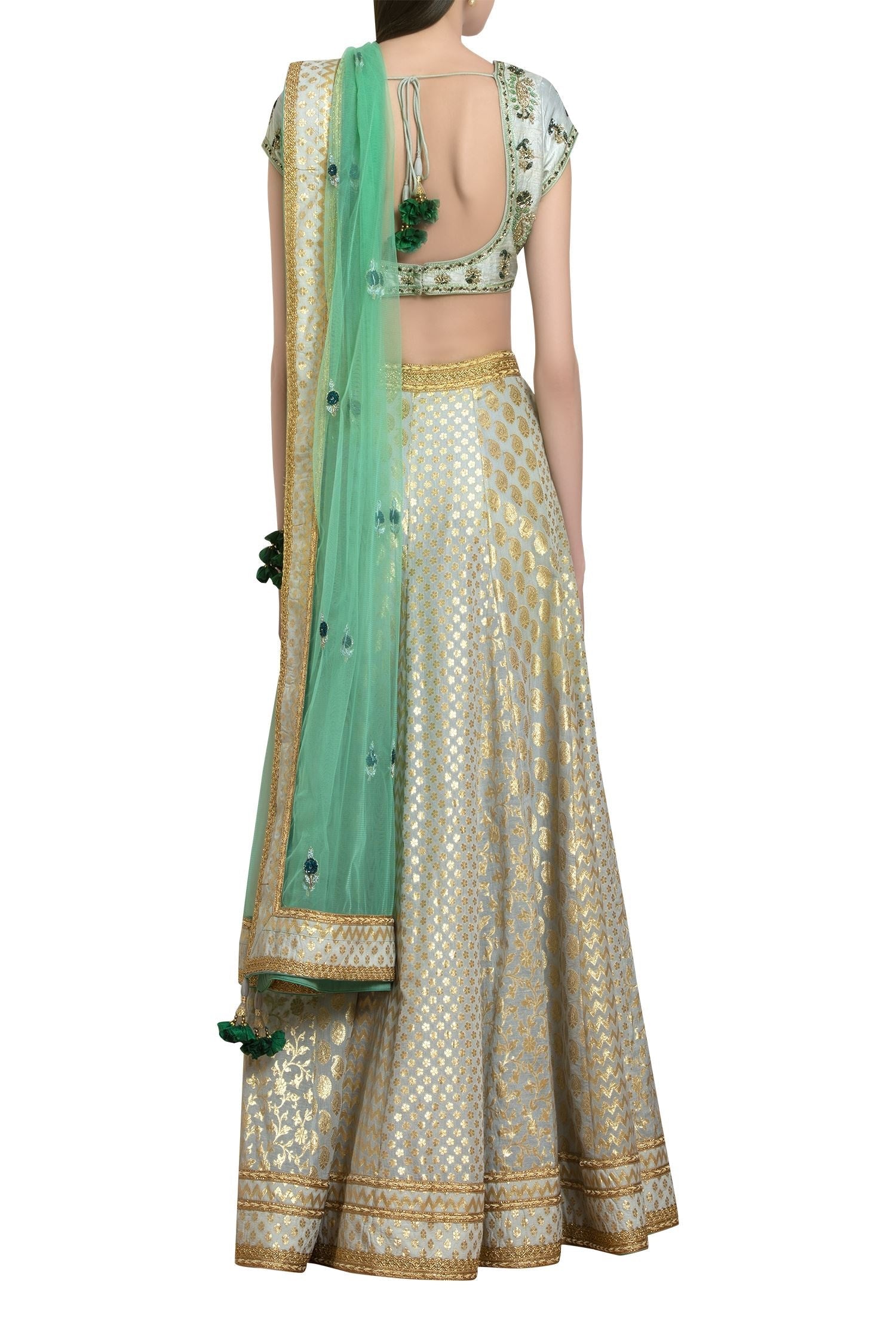 Silver grey & green lehenga set