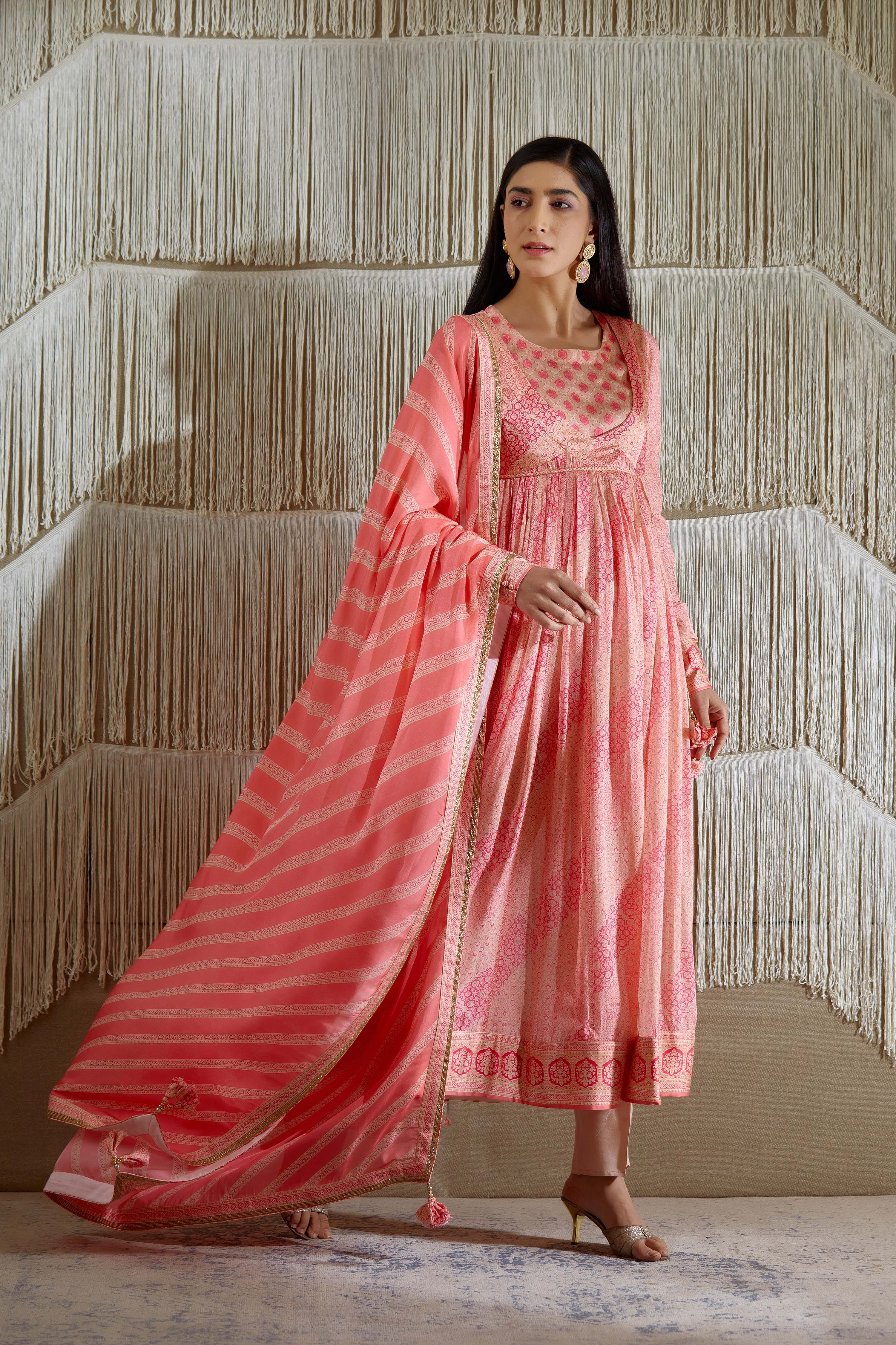 Coral Pink Angrakha set