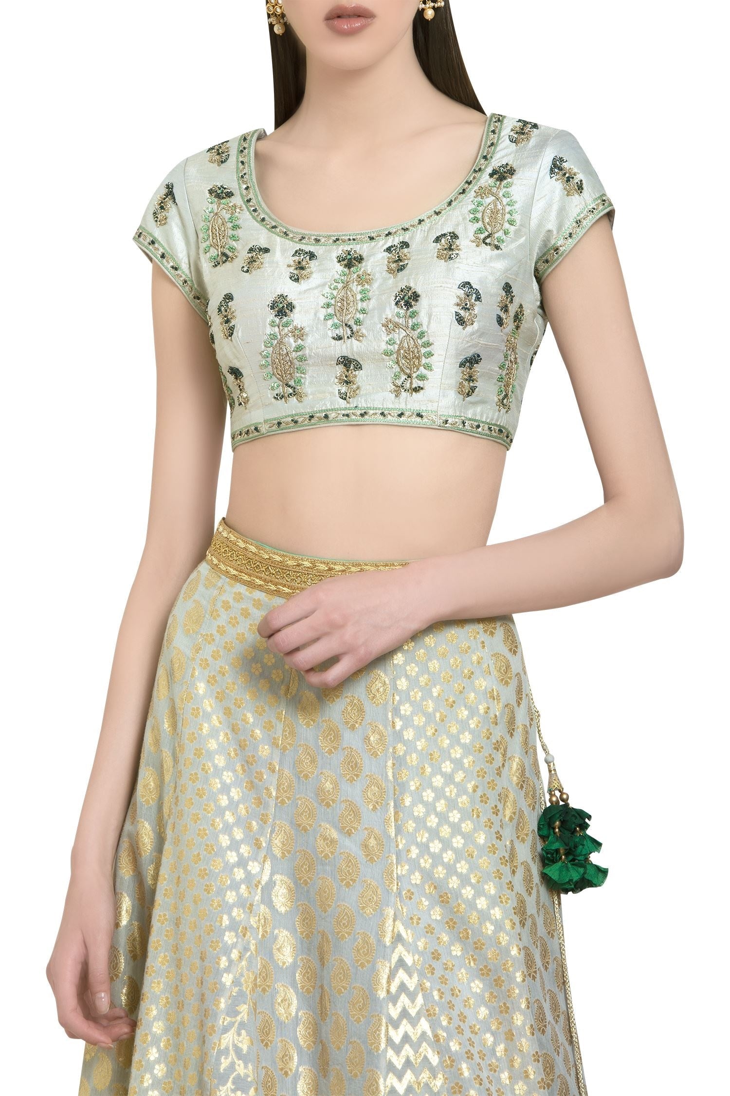 Silver grey & green lehenga set